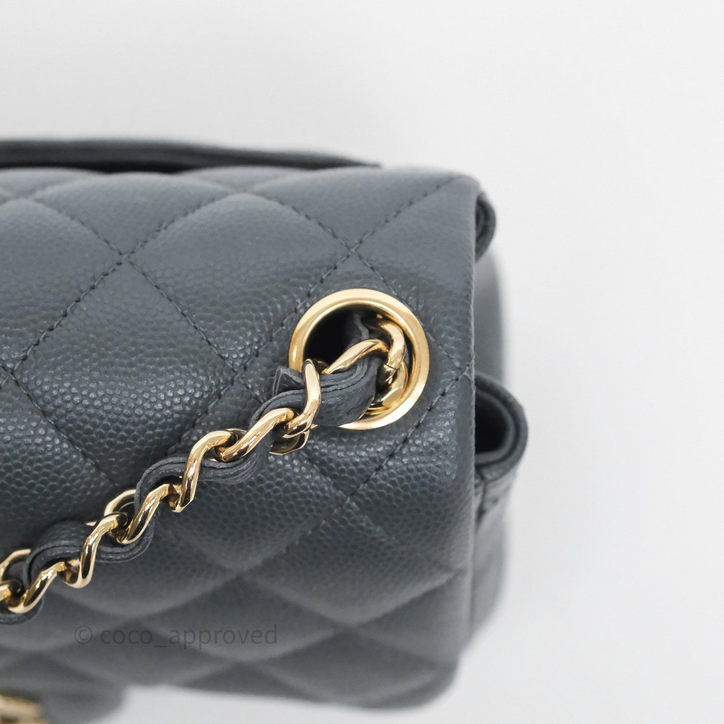 Chanel Mini Square Flap Quilted Dark Grey Blue Caviar Gold Hardware