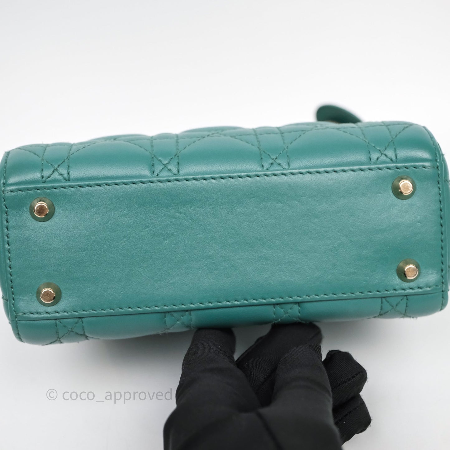 Christian Dior Mini Lady Dior Cannage Green Lambskin Gold Hardware