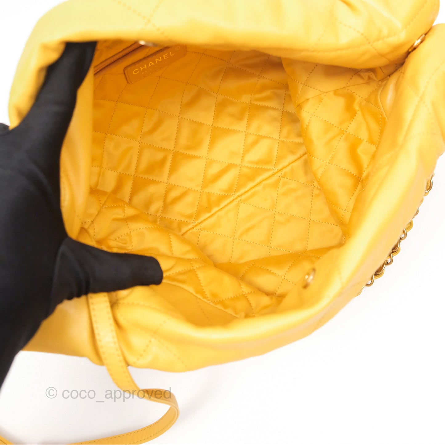 Chanel 22 Small Mustard Yellow Shiny Aged Calfskin Aged Gold Hardware