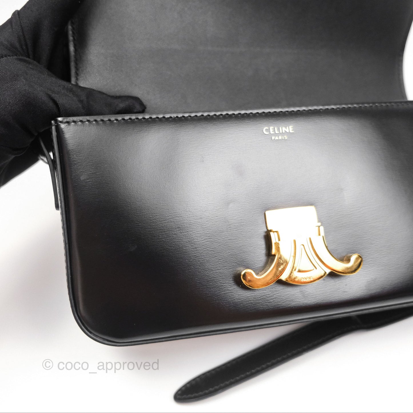 Celine Triomphe Shoulder Bag Black Calfskin