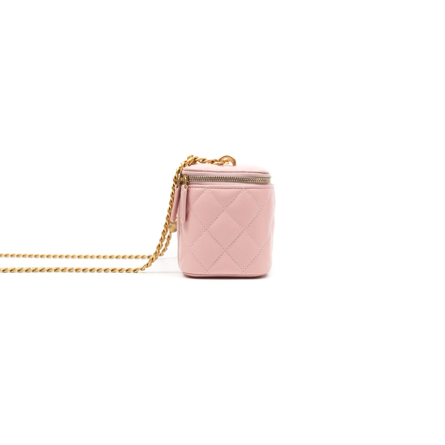 Chanel Quilted Vanity Rectangular with Camellia Adjustable Chain Pink Lambskin 23S
