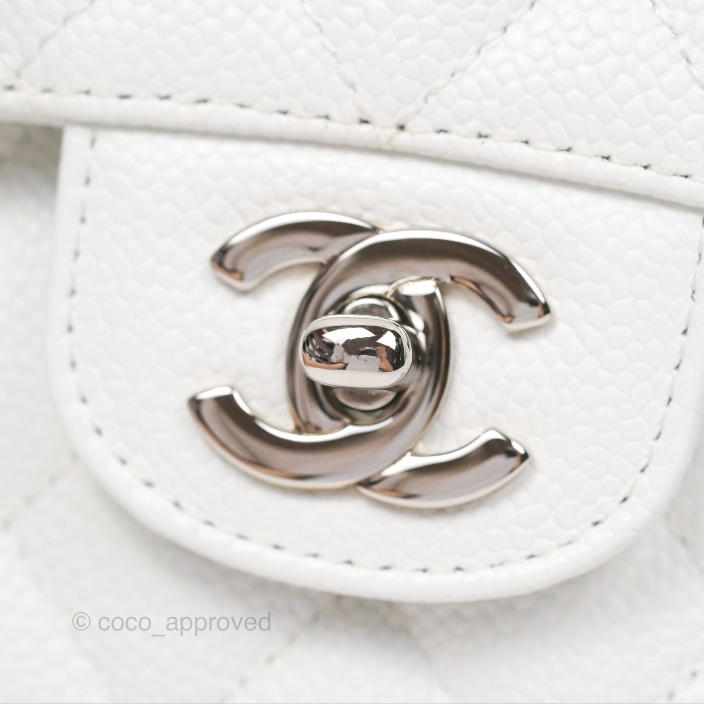 Chanel Classic M/L Medium Flap Quilted White Caviar Silver Hardware