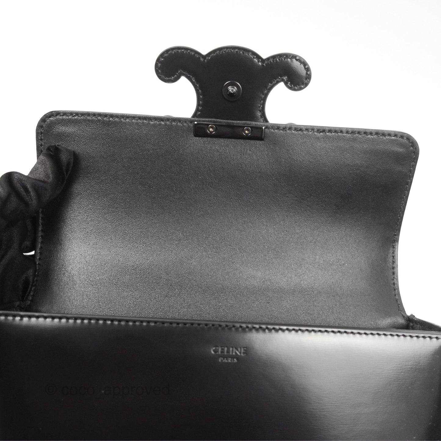Celine Triomphe Chain Shoulder Bag So Black Shiny Calfskin