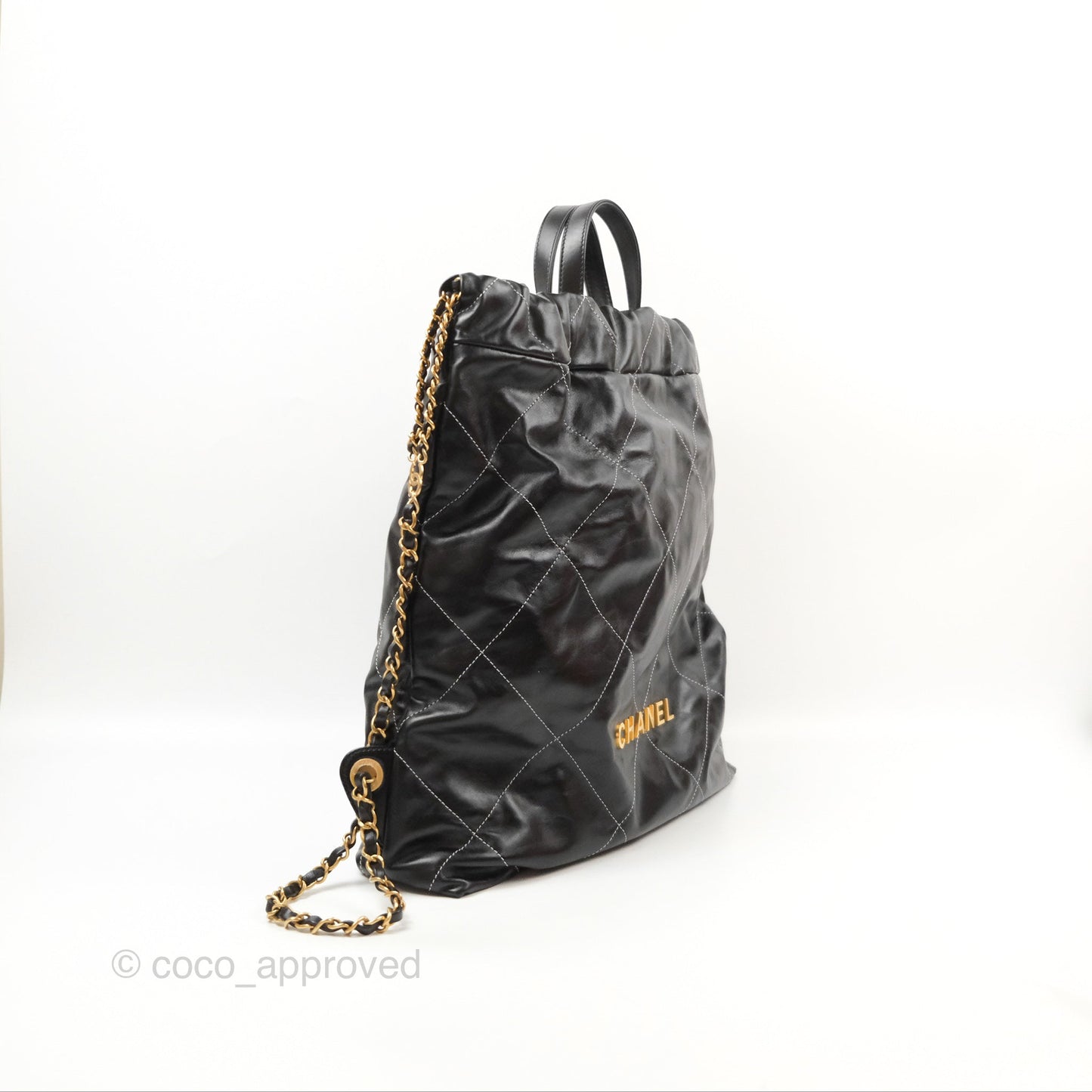 Chanel 22 Medium Shiny Calfskin Quilted Backpack Black