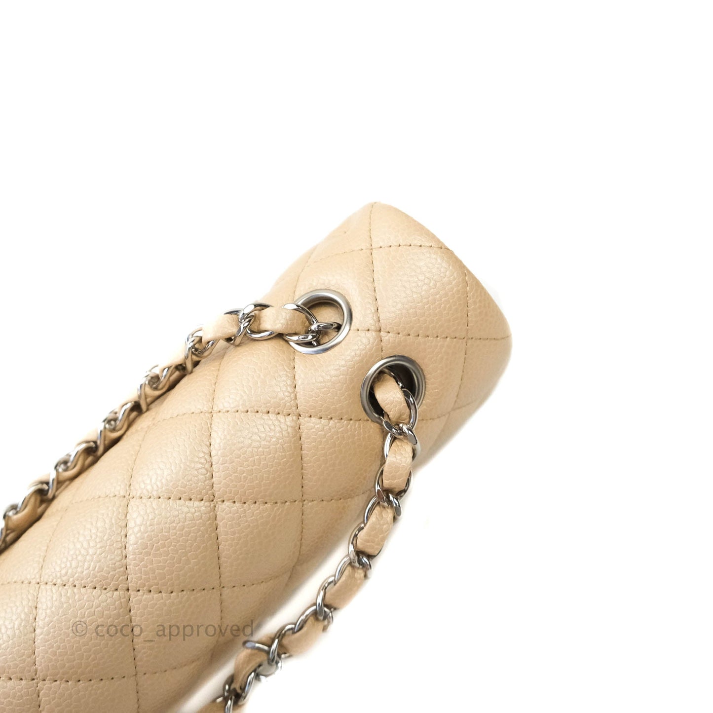 Chanel M/L Medium Double Flap Bag Iridescent Beige Caviar Silver Hardware