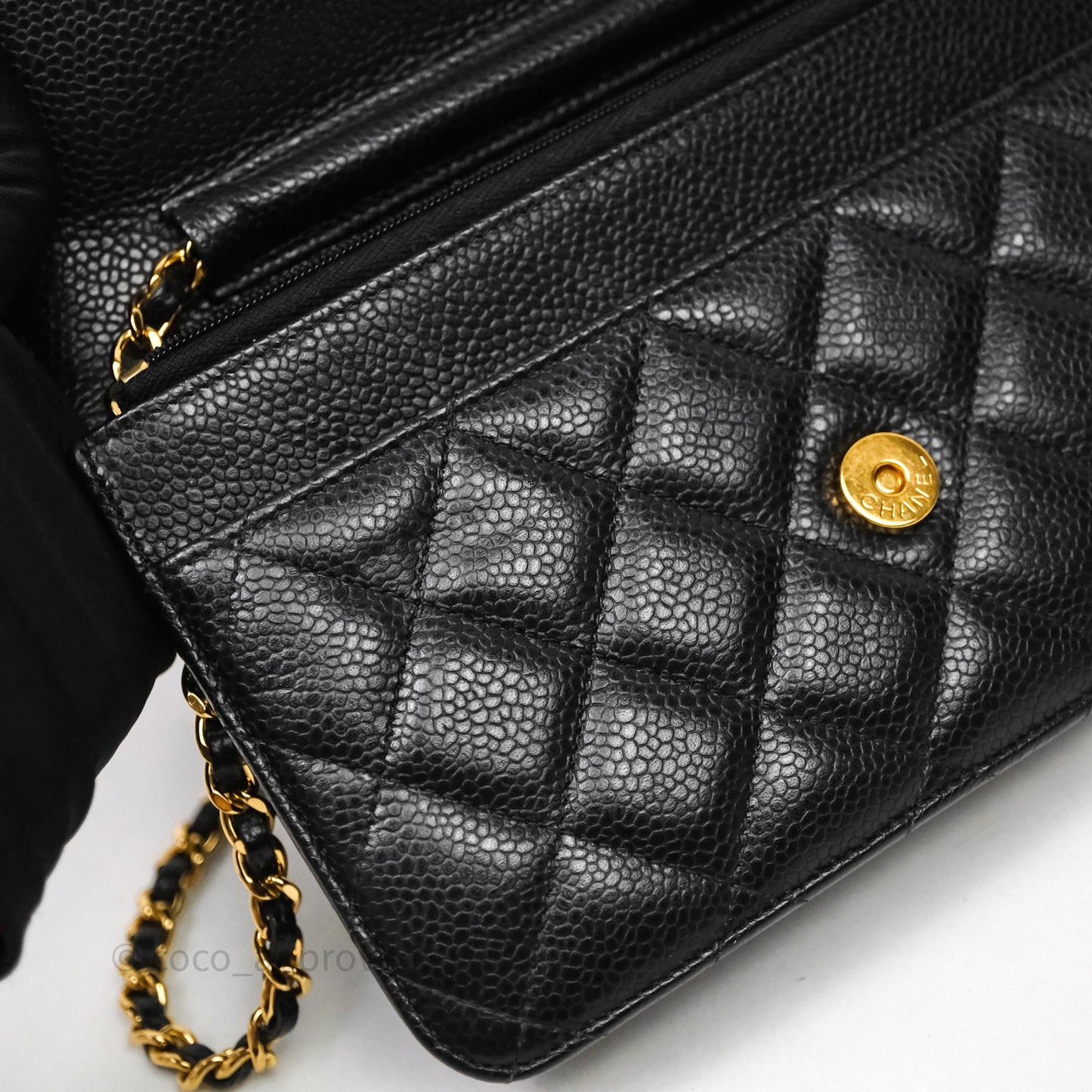 Chanel Classic Wallet On Chain WOC Quilted Black Caviar Gold Hardware