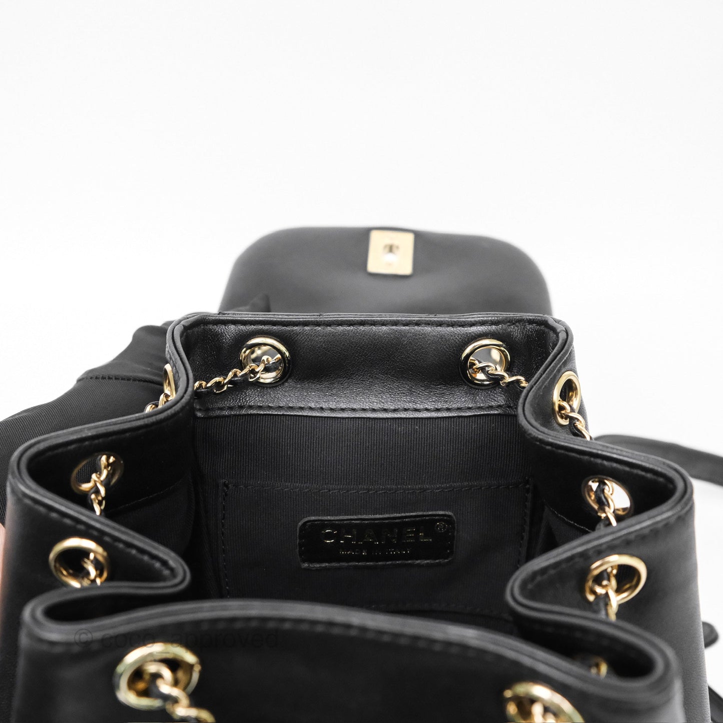 Chanel Small Duma Drawstring Backpack Black Lambskin Gold Hardware