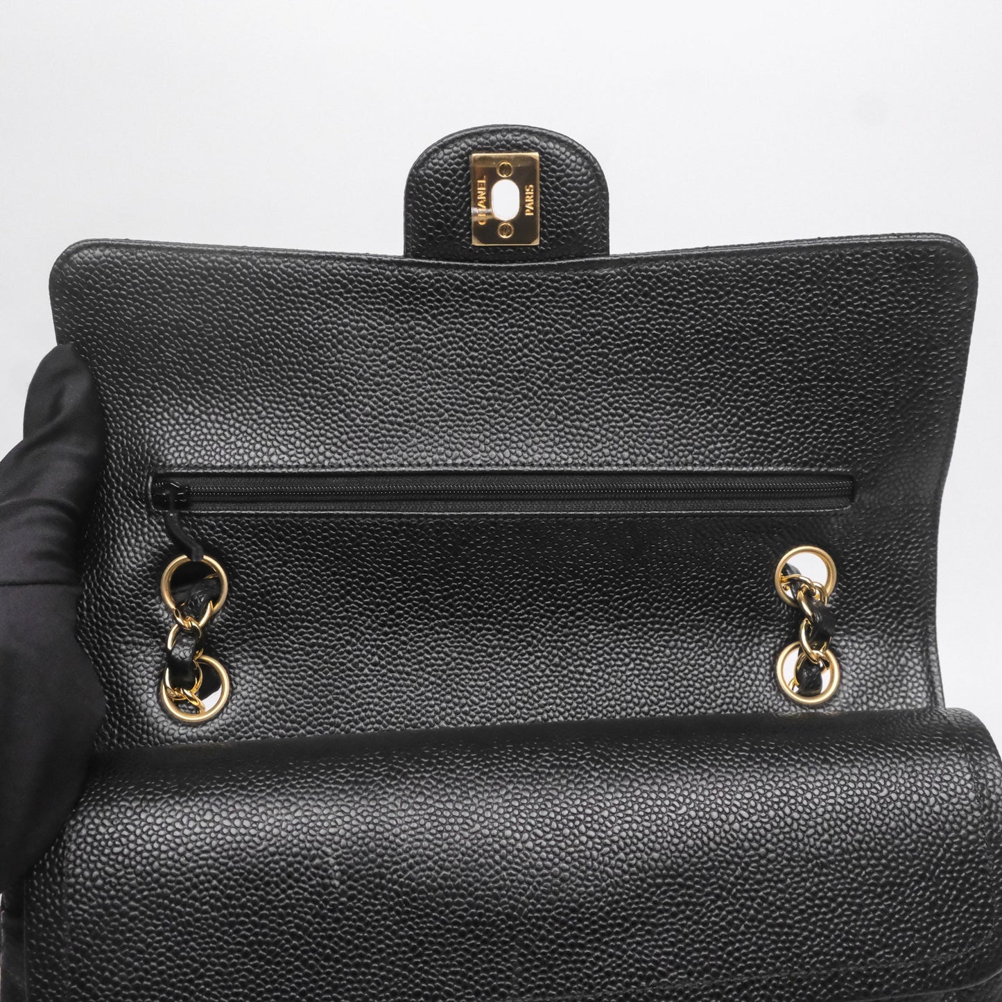 Chanel Classic M/L Medium Flap Quilted Black Caviar Gold Hardware