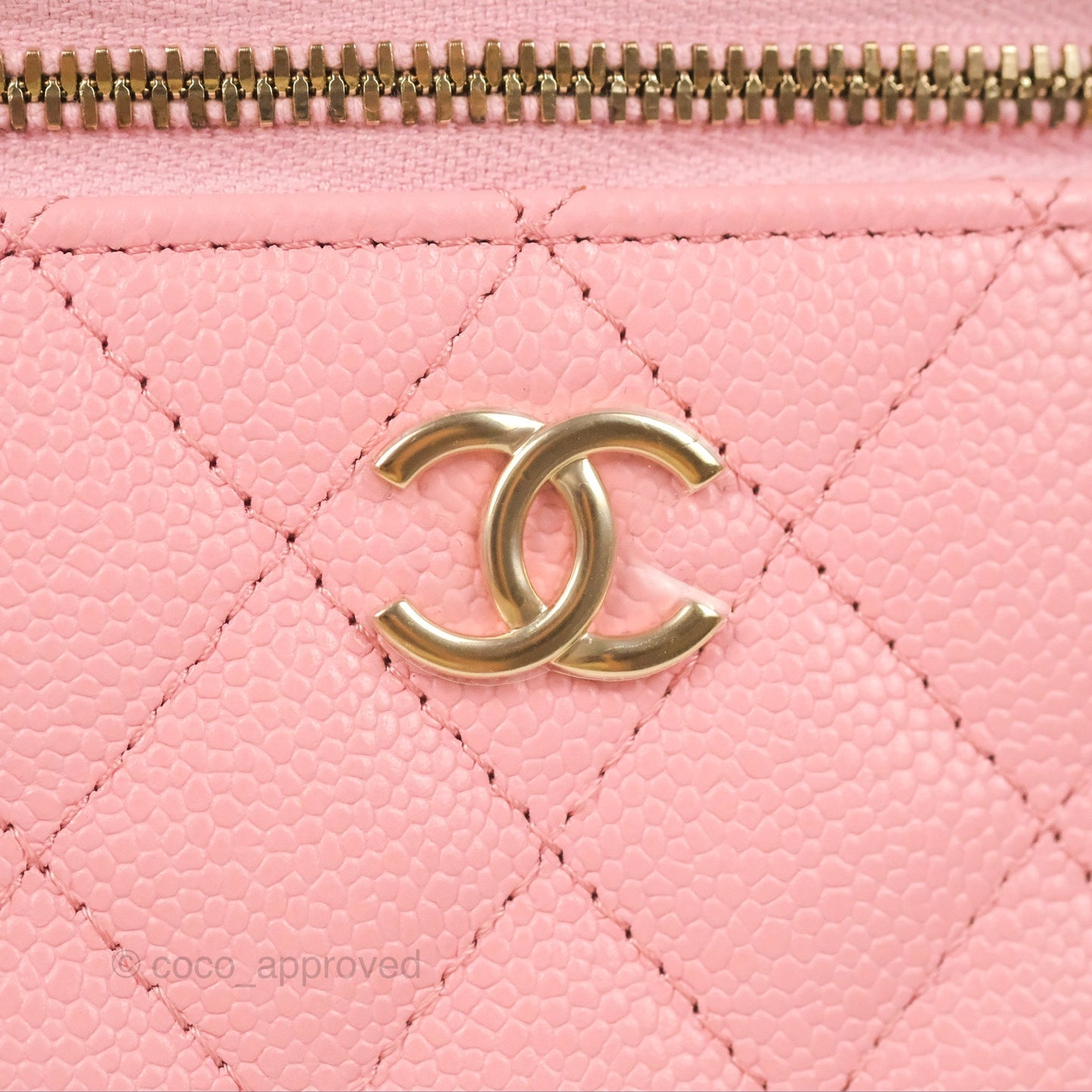 Chanel Quilted Small Handle With Care Vanity Case With Chain Pink Caviar Gold Hardware