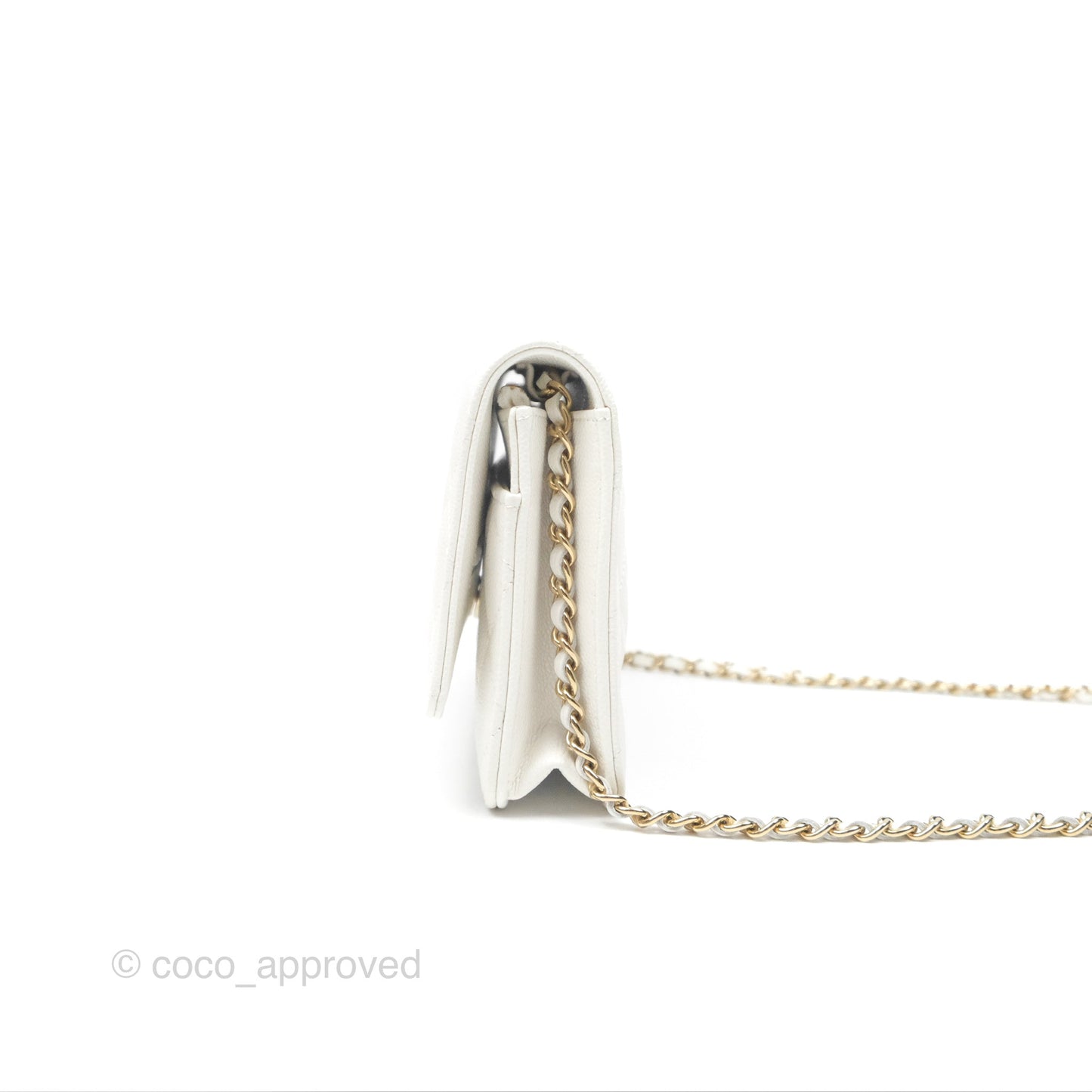 Chanel Classic Quilted Wallet On Chain WOC White Caviar Gold Hardware