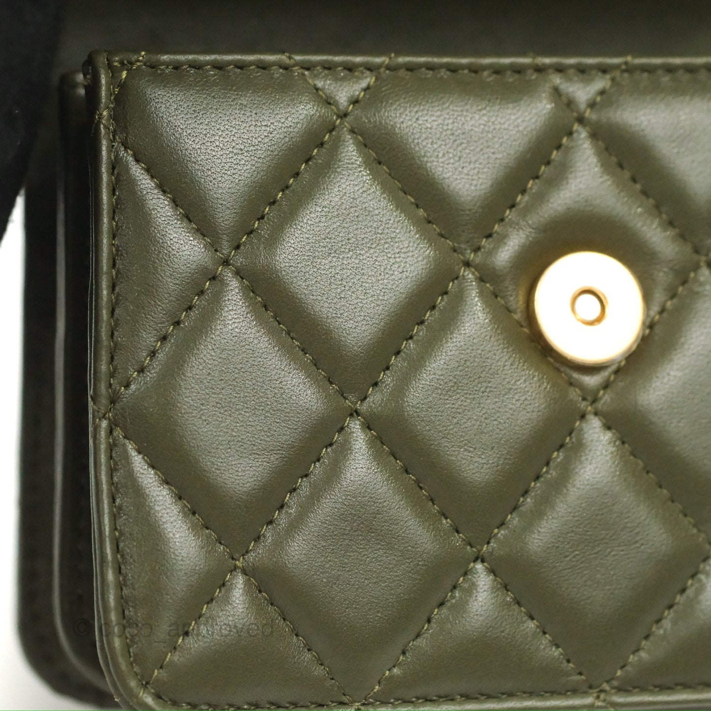 Chanel Top Handle Clutch With Chain Army Green Lambskin Aged Gold Hardware