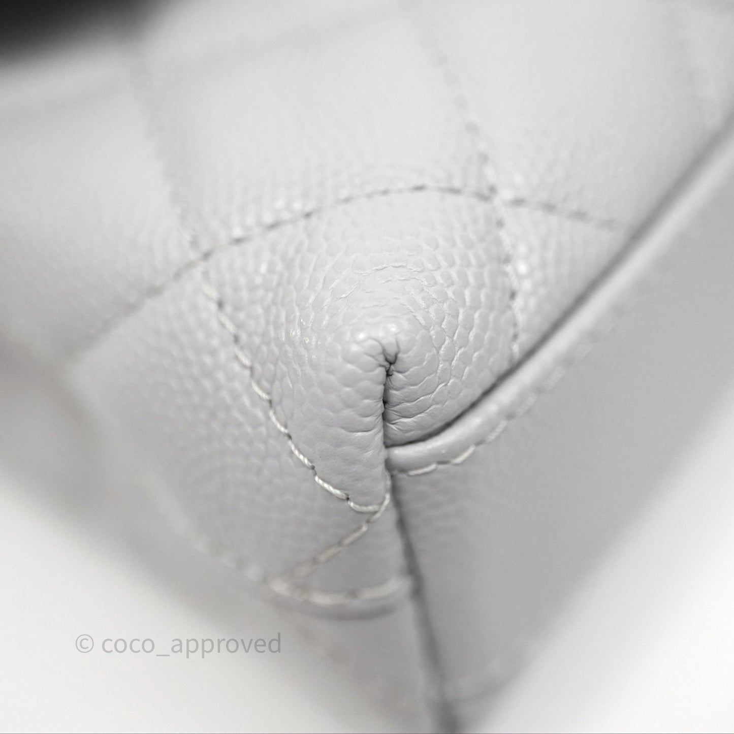 Chanel Coco Handle Clutch with Chain Quilted Light Grey Caviar Gold Hardware
