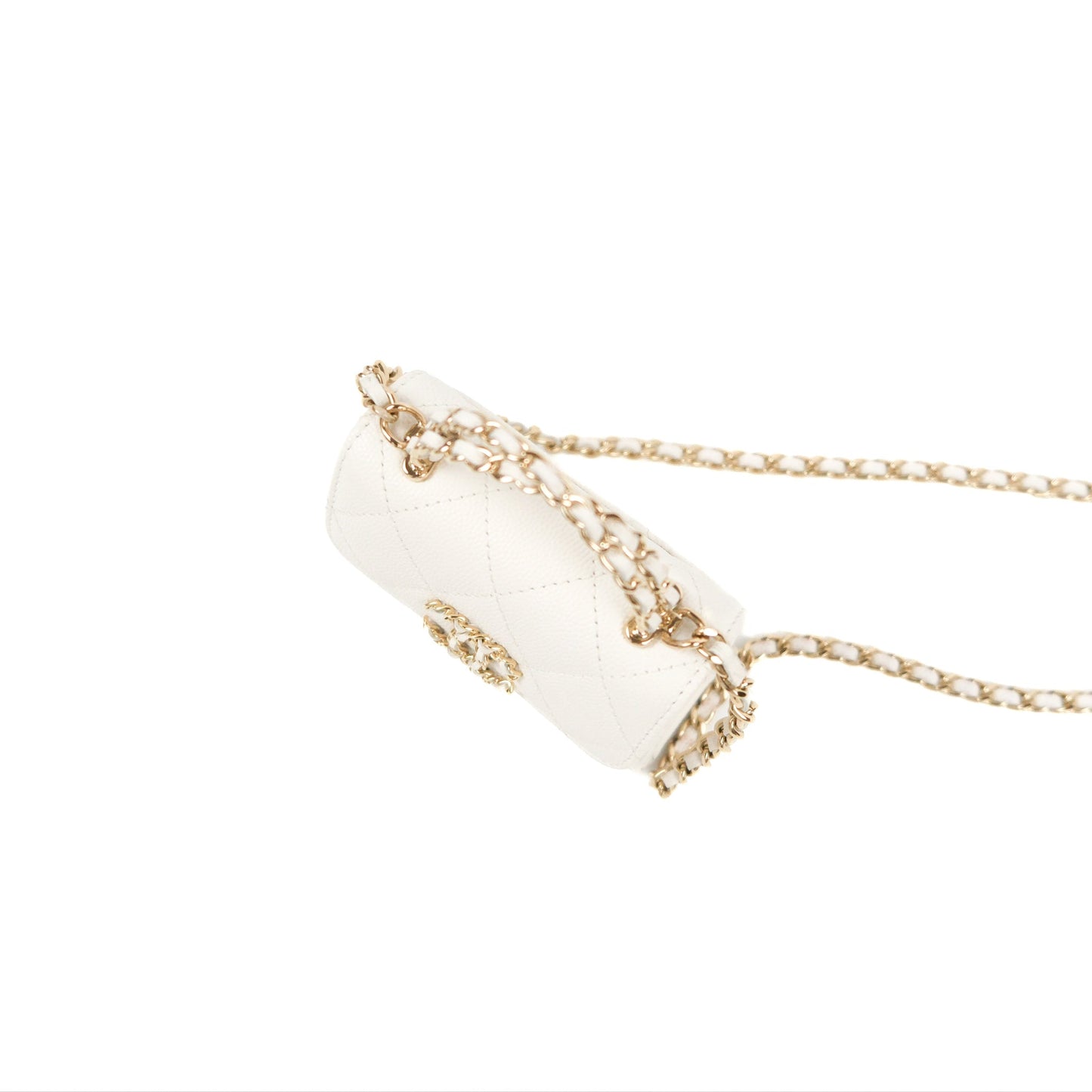 Chanel Mini Top Handle Clutch with Chain White Caviar Light Gold Hardware 23P