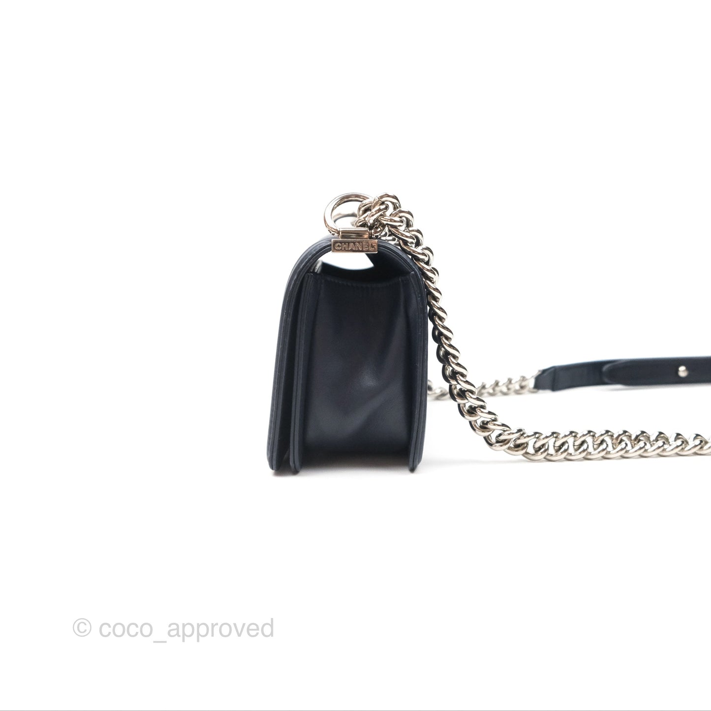 Chanel Small Chevron Boy Navy Calfskin Silver Hardware