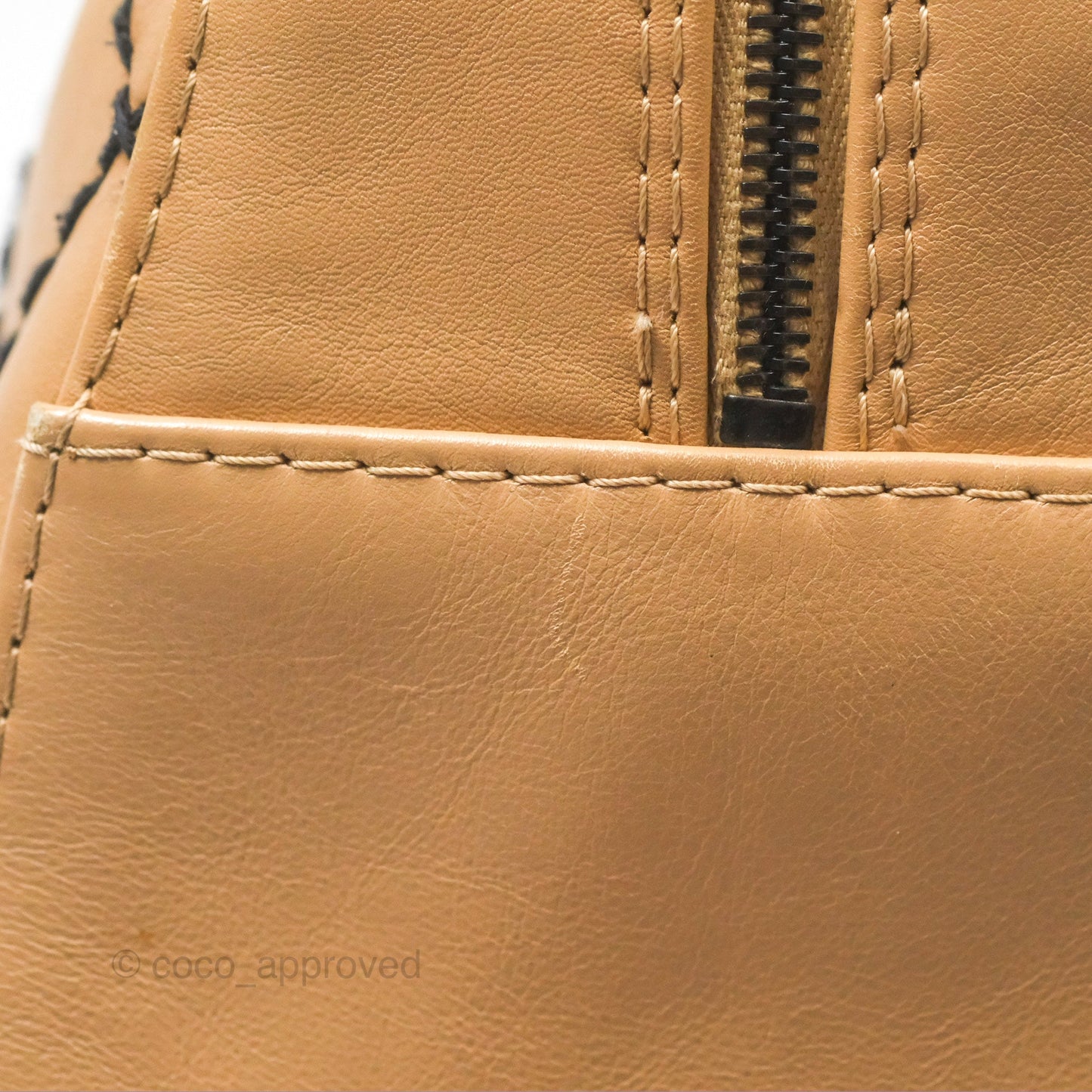 Chanel Contrast Stitch Surpique Bowler Bag Beige Calfskin Matte Black Hardware