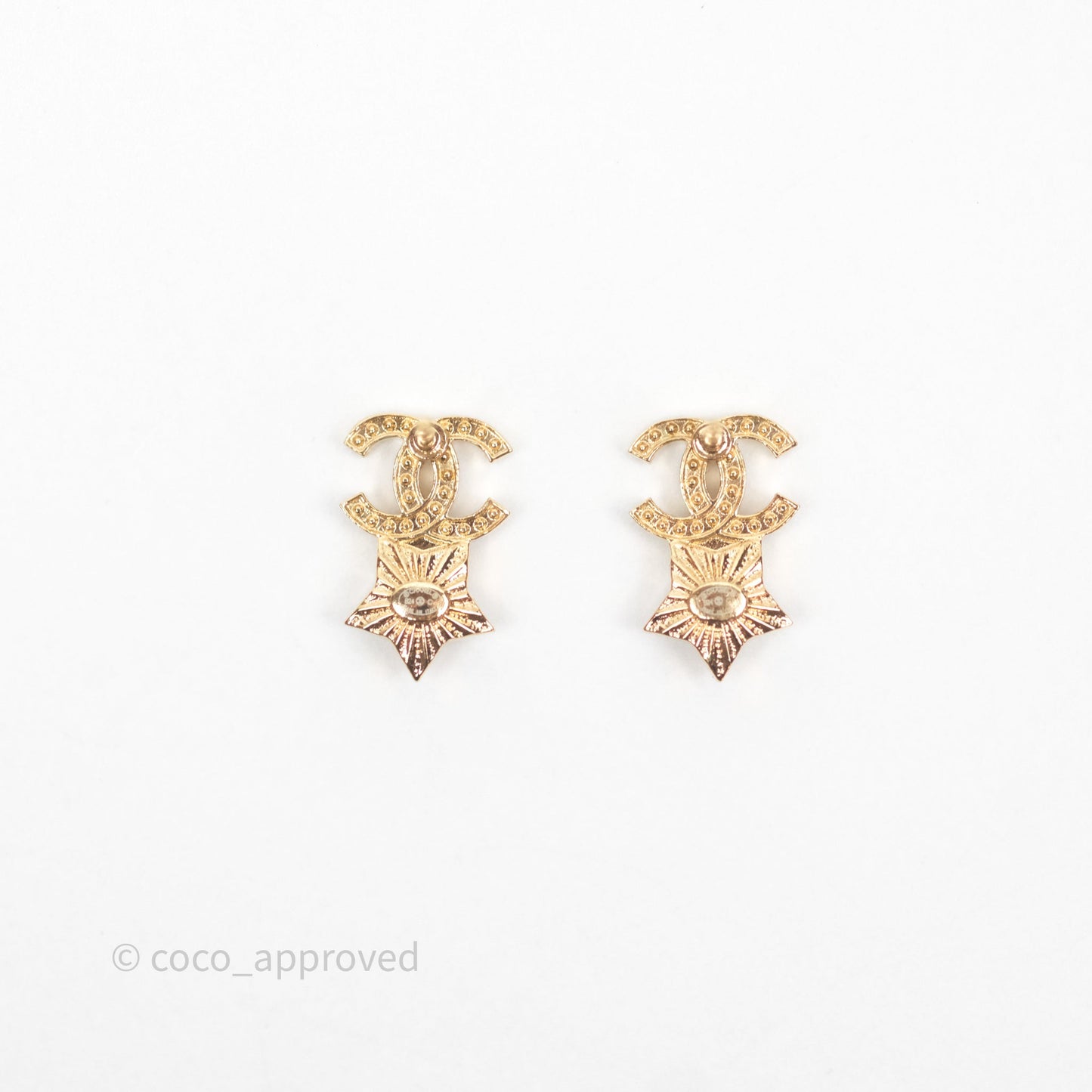 Chanel Crystal CC Star Earrings Gold Tone 24C