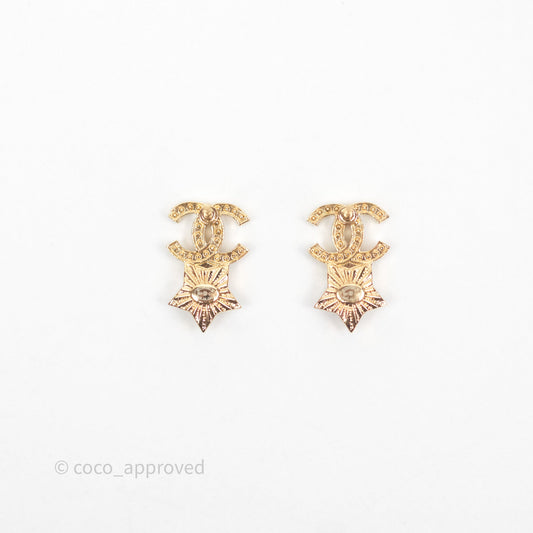 Chanel Crystal CC Star Earrings Gold Tone 24C