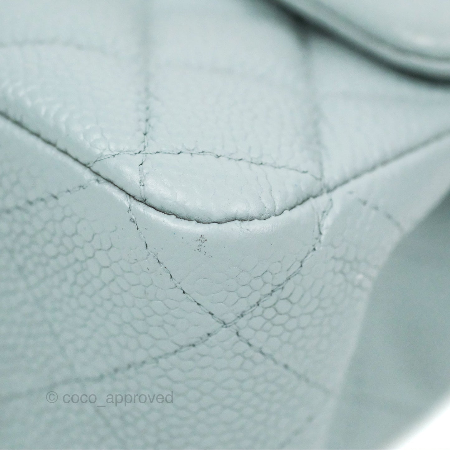Chanel Classic M/L Medium Flap Quilted Light Grey Blue Caviar Silver Hardware