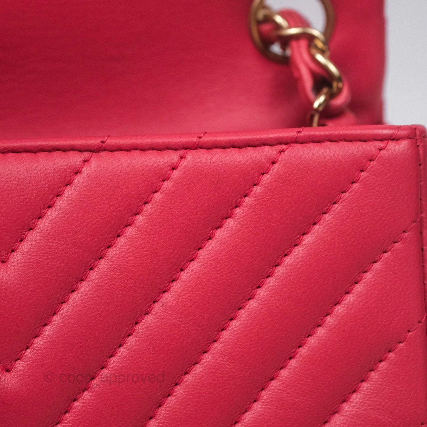 Chanel Mini Square Flap Chevron Dark Pink Lambskin Gold Hardware