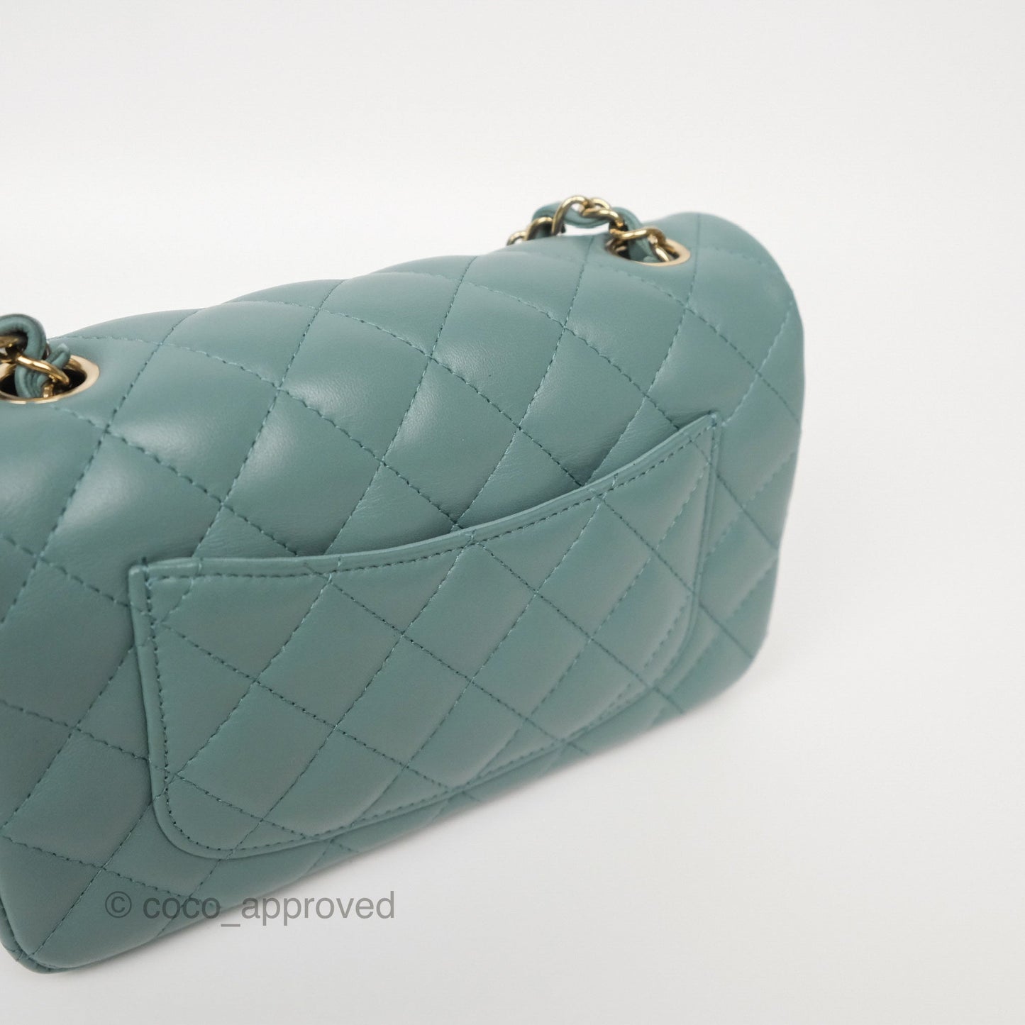 Chanel Quilted Mini Rectangular Flap Turquoise Blue Lambskin Gold Hardware