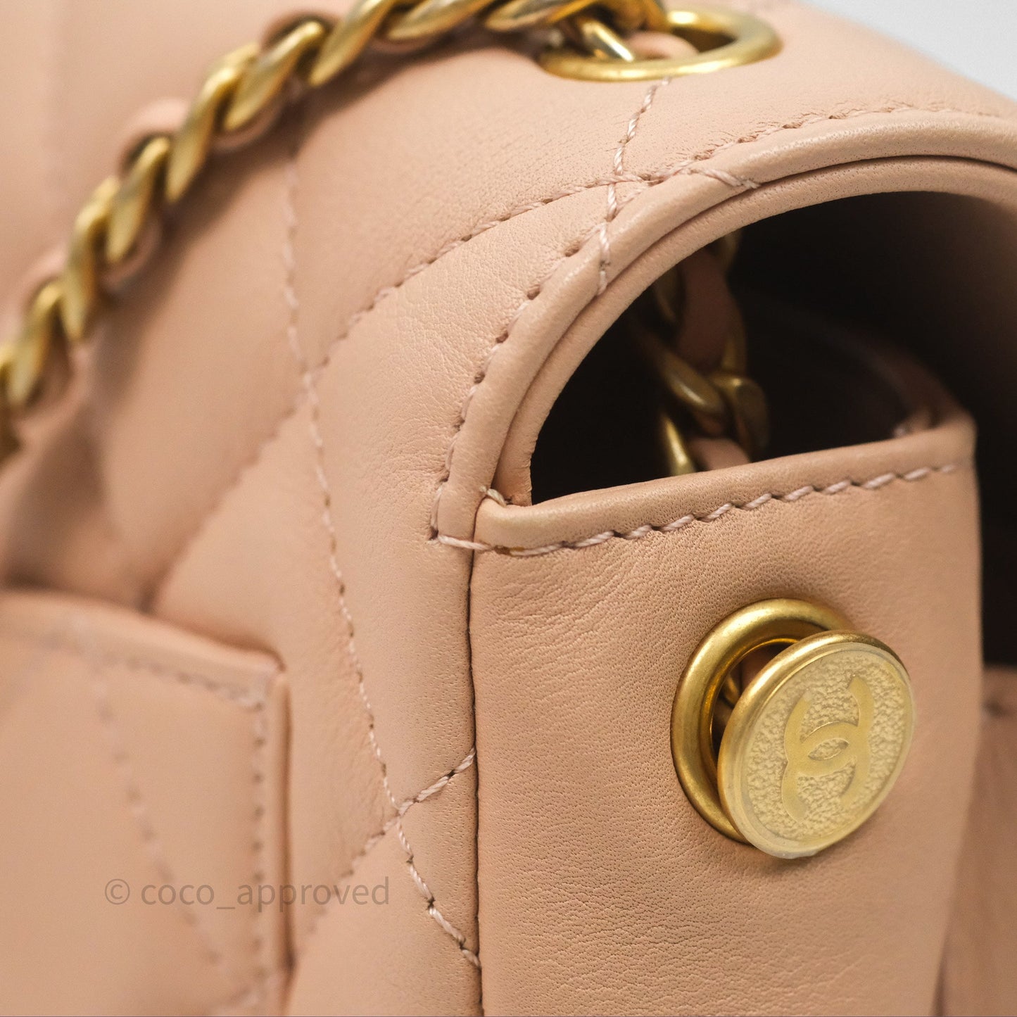 Chanel Messenger Bag Beige Pink Calfskin Aged Gold Hardware