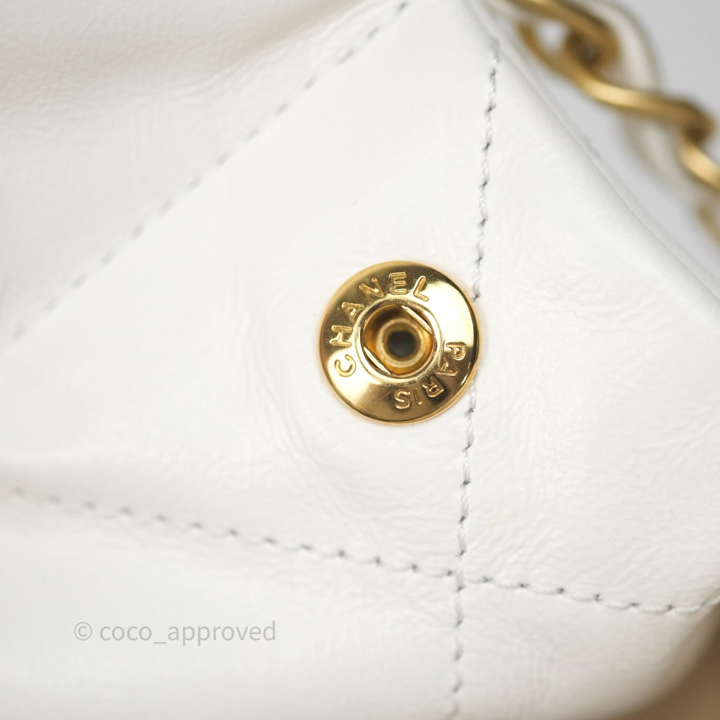 Chanel 22 Small White Aged Calfskin Black Logo Aged Gold Hardware