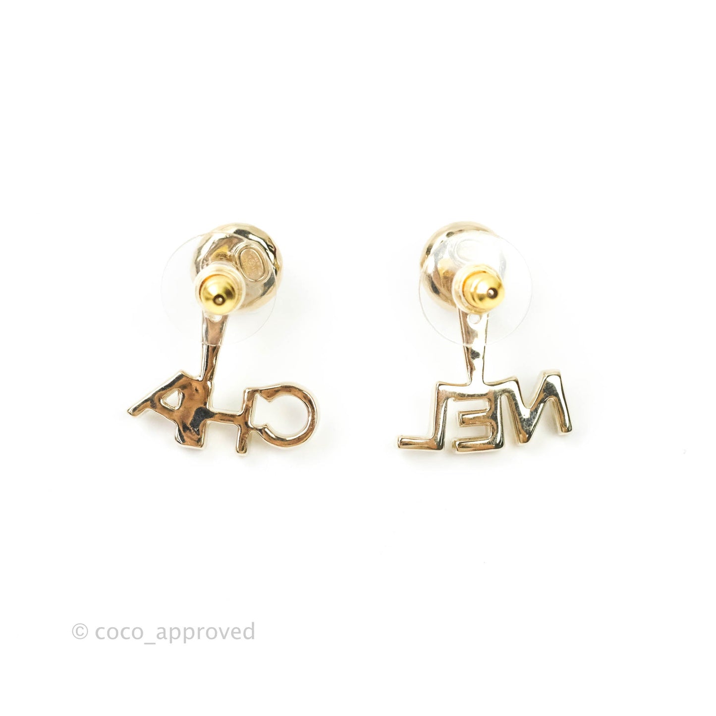 Chanel CC Pearl Rhinestone Earrings Gold Tone 21A
