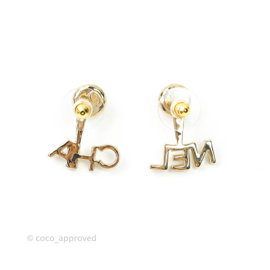 Chanel CC Pearl Rhinestone Earrings Gold Tone 21A