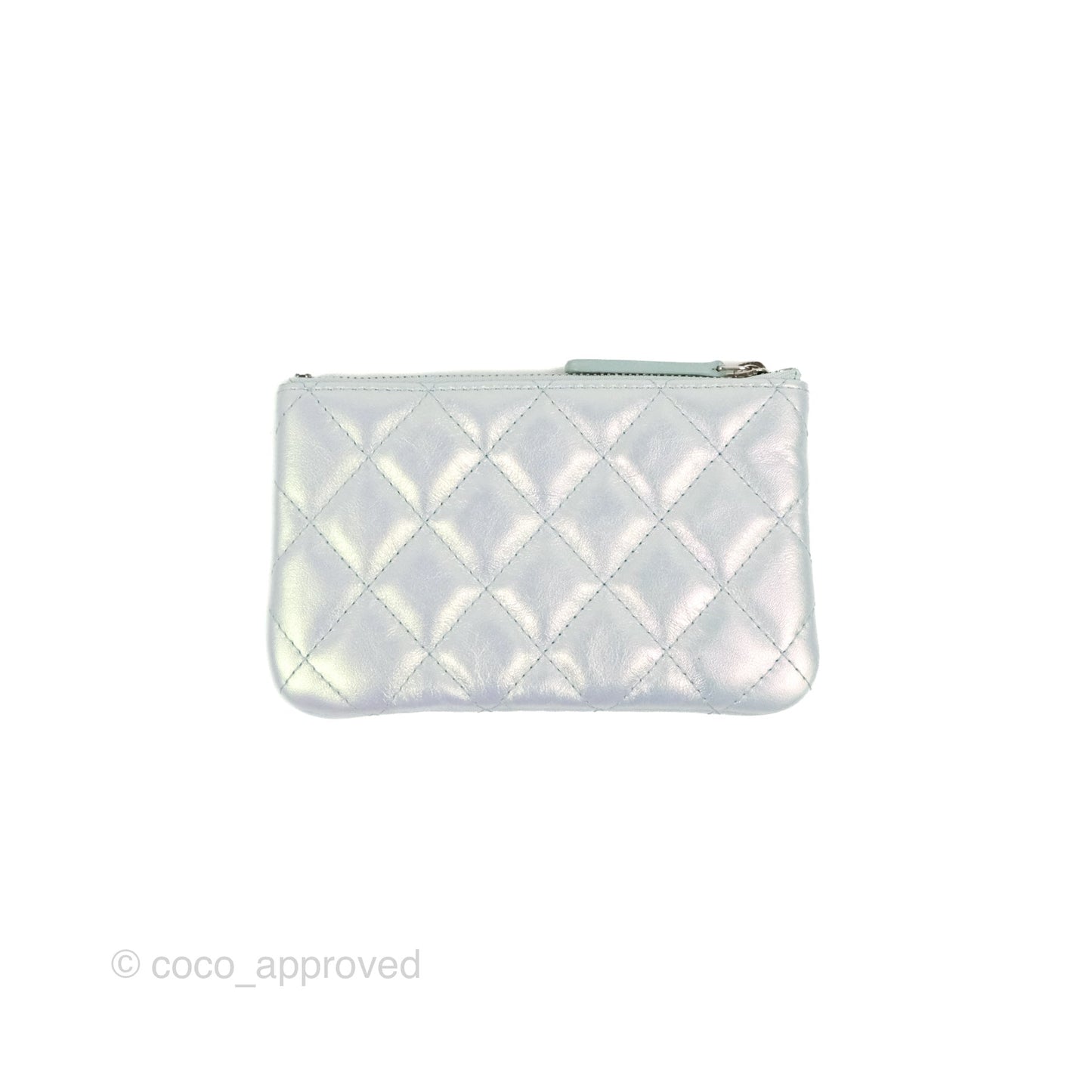 Chanel Quilted Mini O Case Iridescent Icy Blue Calfskin Silver Hardware