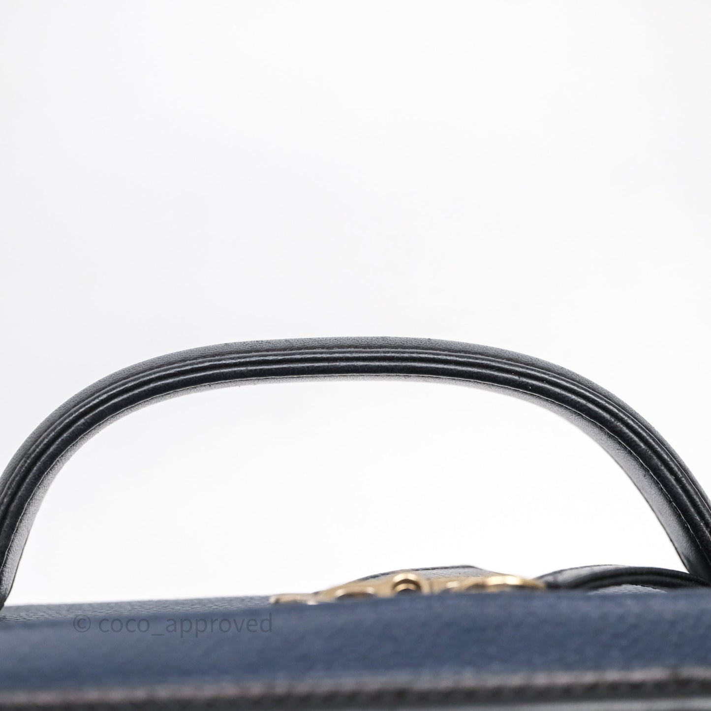 Chanel Quilted Large CC Filigree Vanity Case Navy Black Caviar Aged Gold Hardware