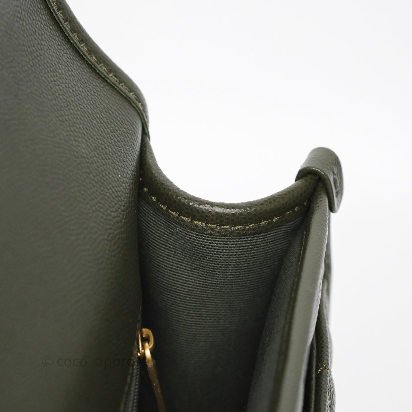 Chanel School Memory Top Handle Flap Army Green Caviar Aged Gold Hardware