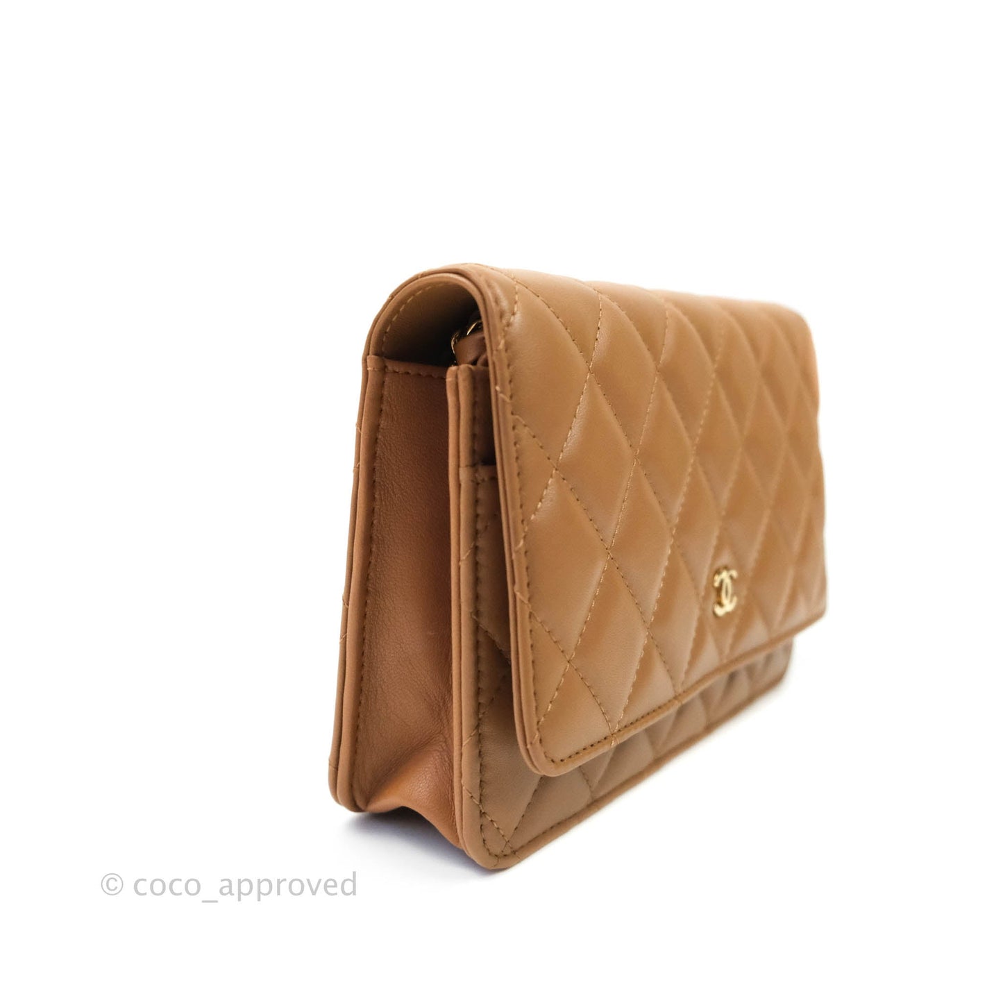 Chanel Quilted Wallet on Chain WOC Caramel Tan Lambskin Gold Hardware