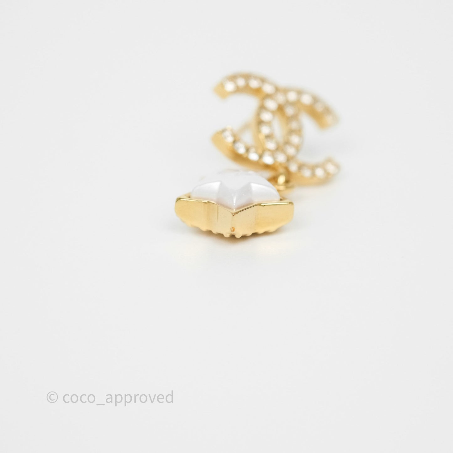 Chanel Crystal CC Star Drop Earrings Gold Tone 24C