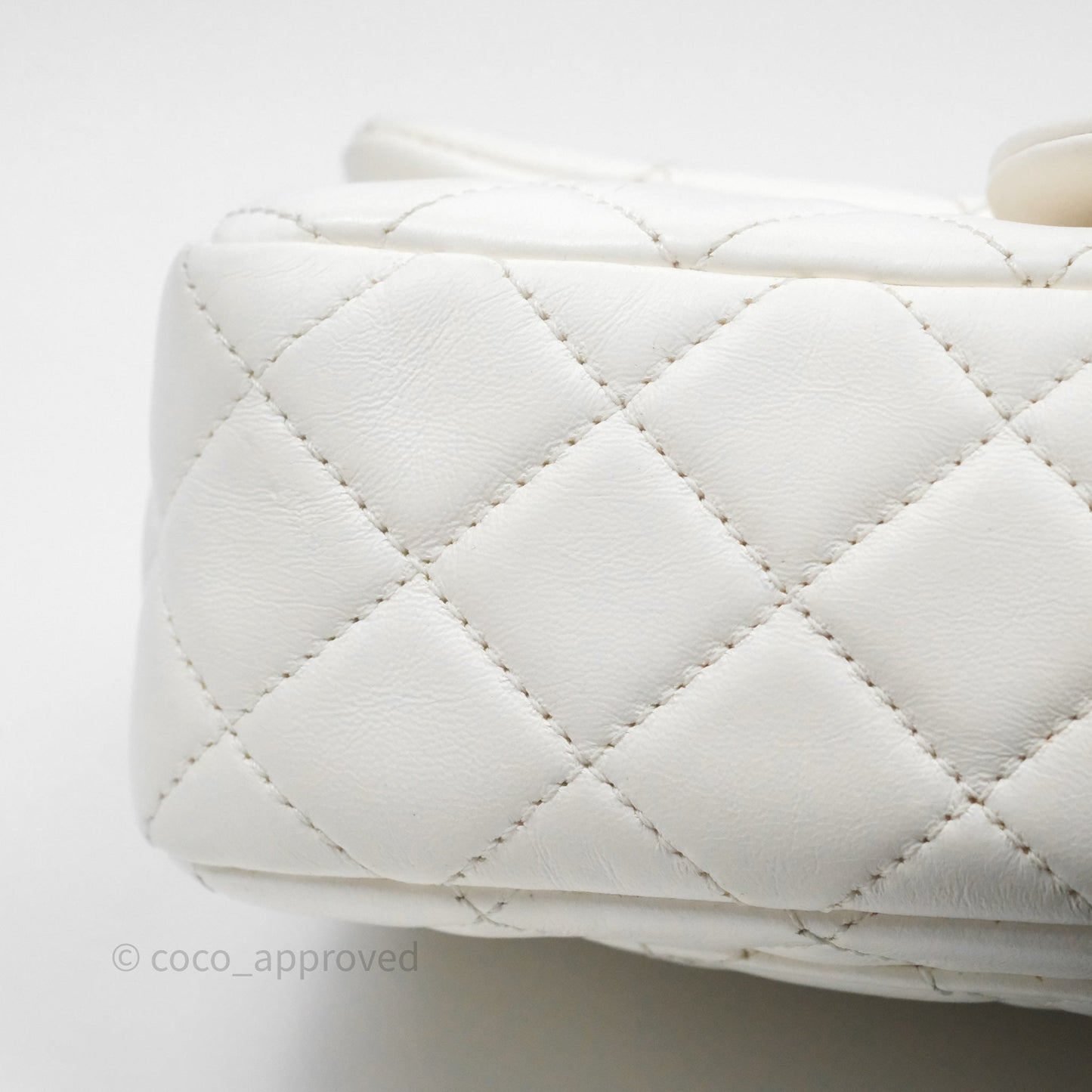 Chanel Mini Rectangular Pearl Crush Quilted White Lambskin Aged Gold Hardware