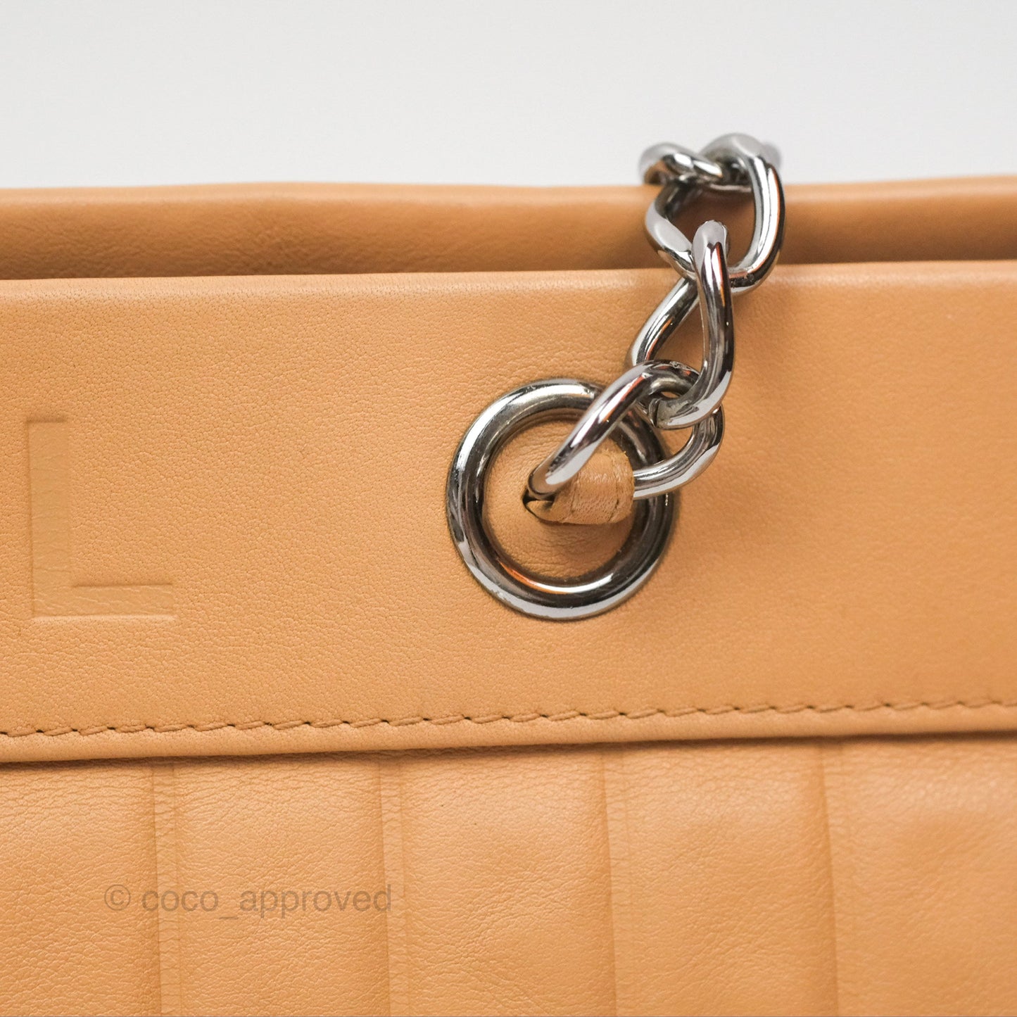Chanel Vertical Quilted Lax East West Shoulder Bag Beige Calfskin