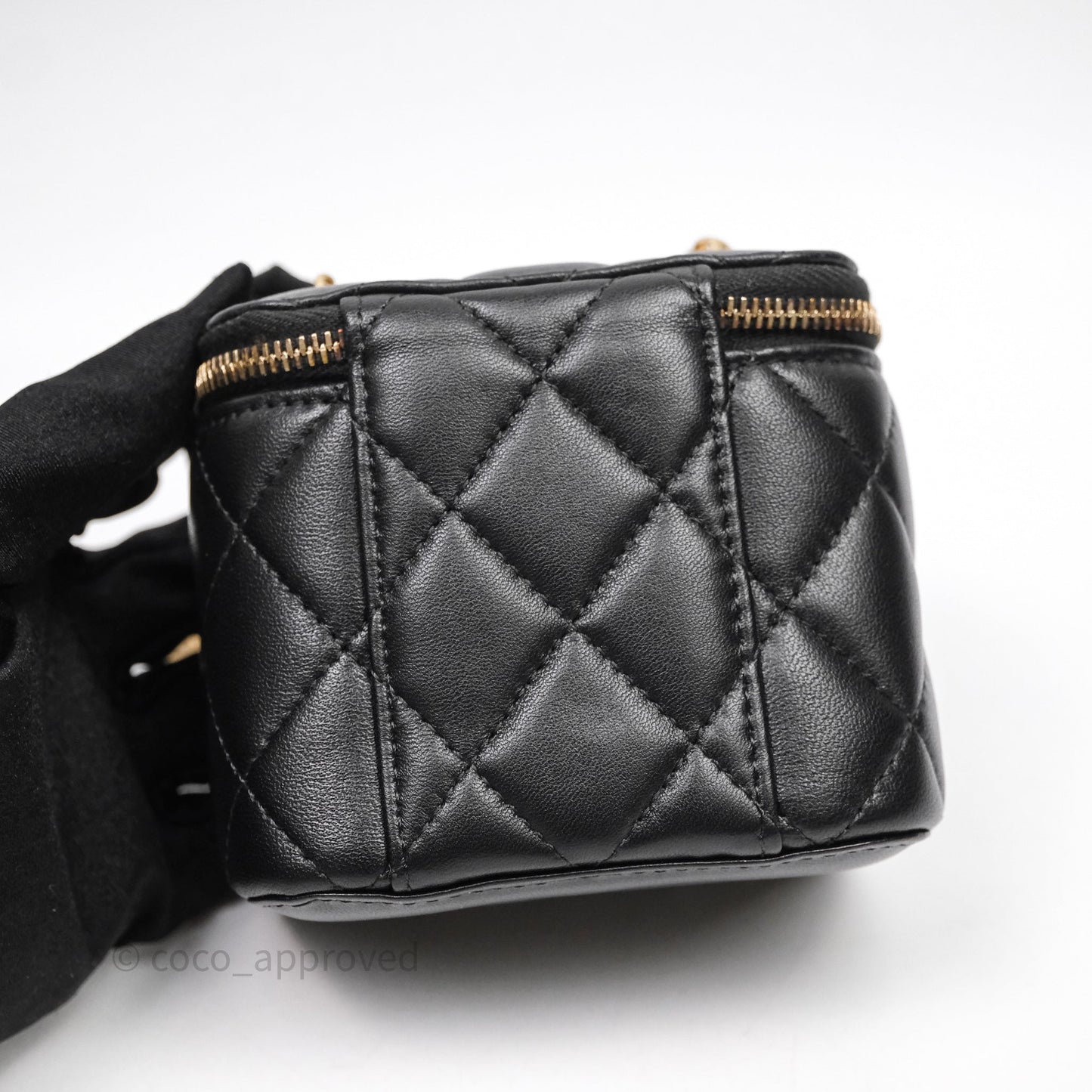 Chanel Mini Vanity With Double Chain Black Lambskin Aged Gold Hardware
