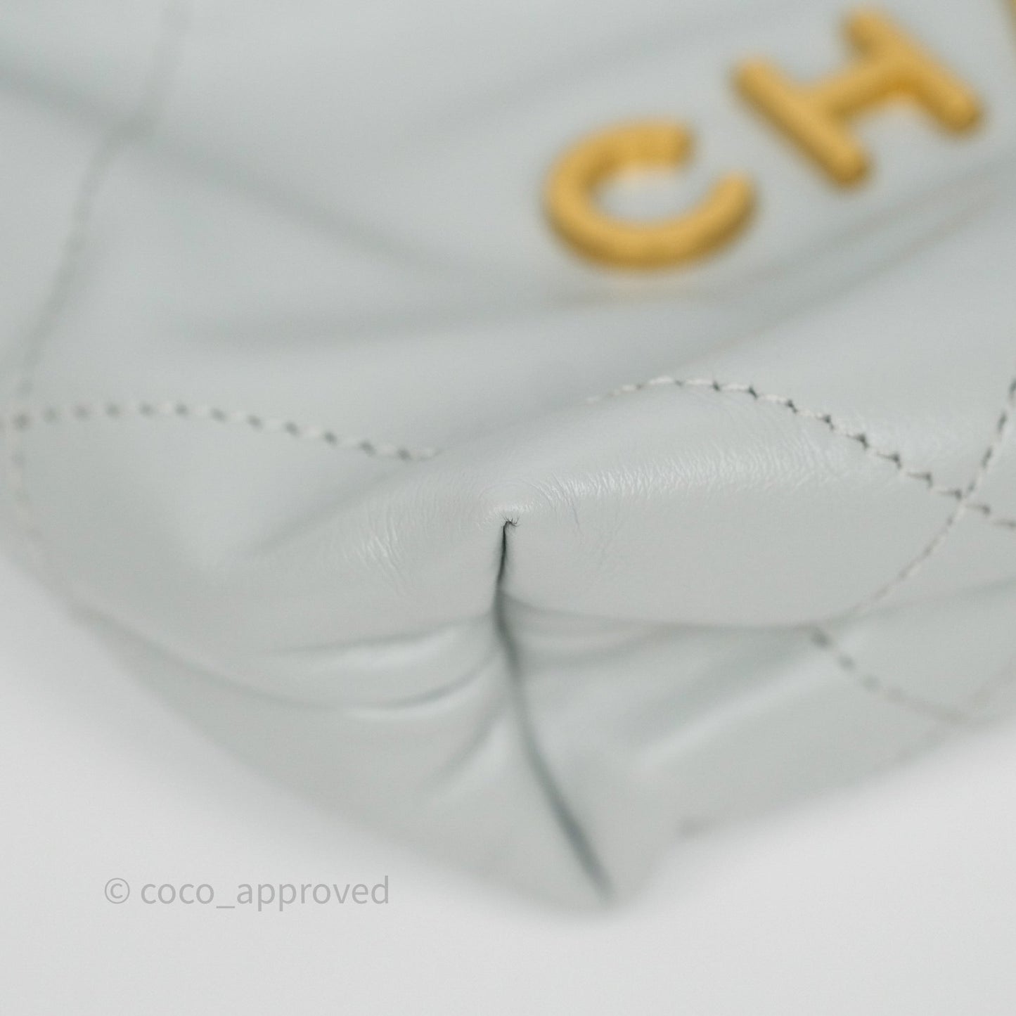 Chanel 22 Mini Bag Light Blue Shiny Crumpled Calfskin Aged Gold Hardware