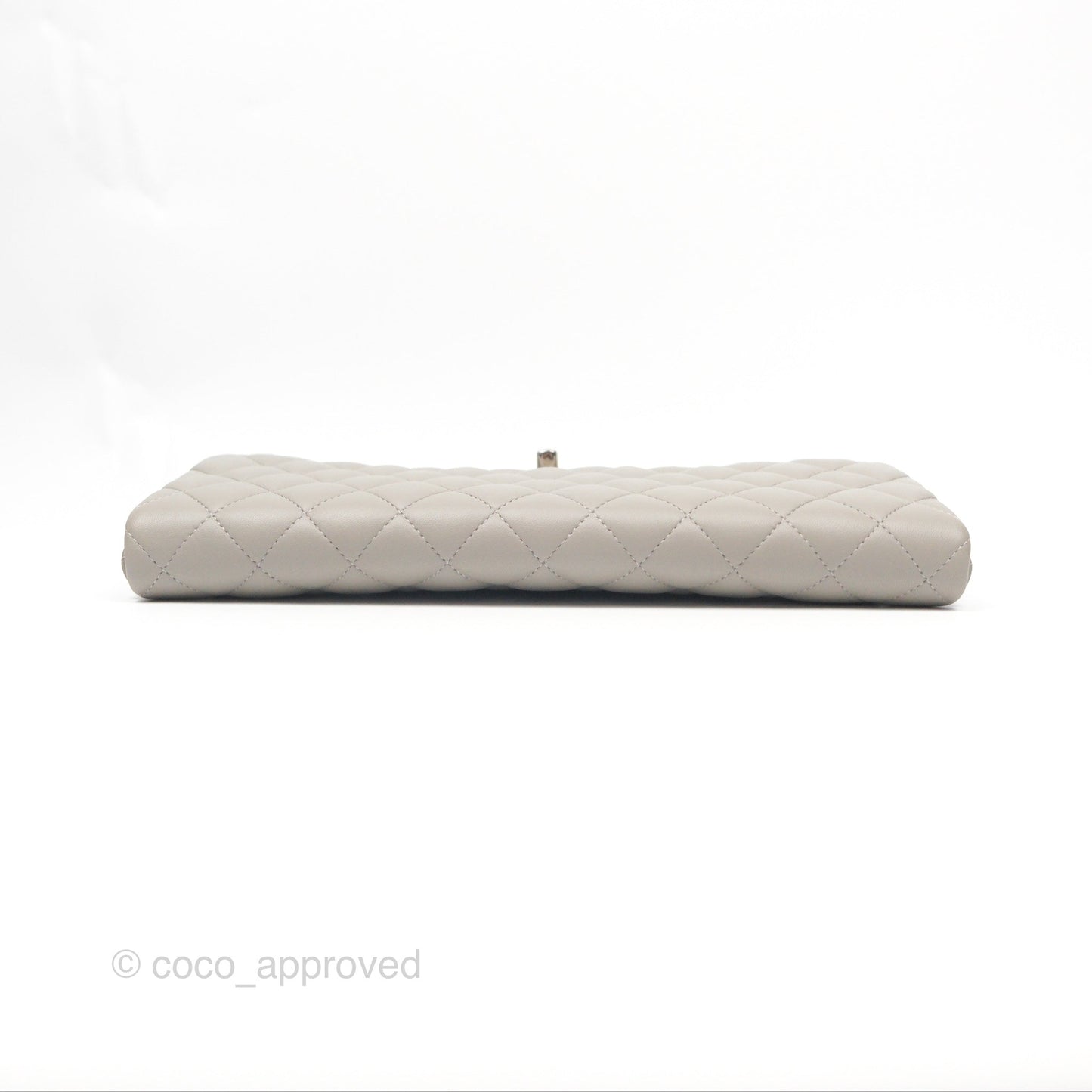 Chanel Classic Flap Clutch Quilted Light Grey Lambskin Silver Hardware