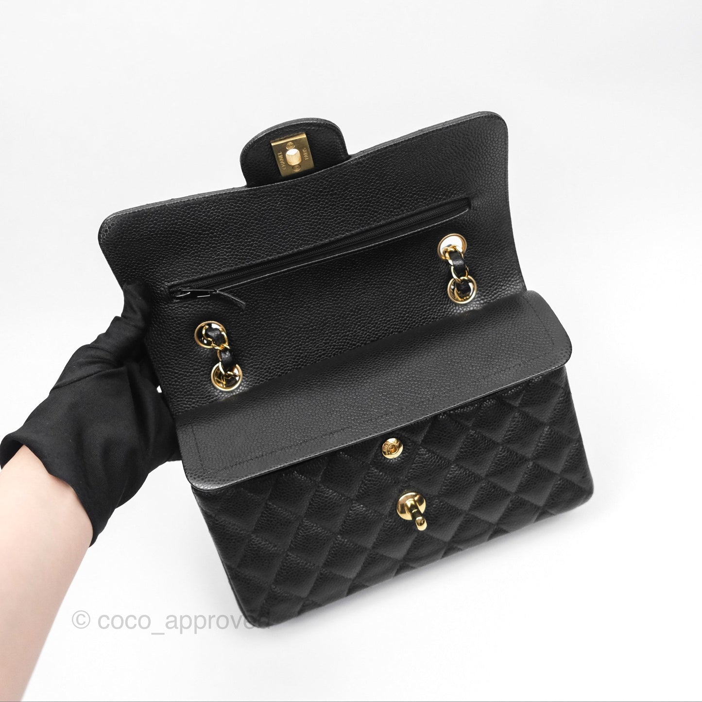 Chanel Small S/M Classic Flap Quilted Black Caviar Gold Hardware