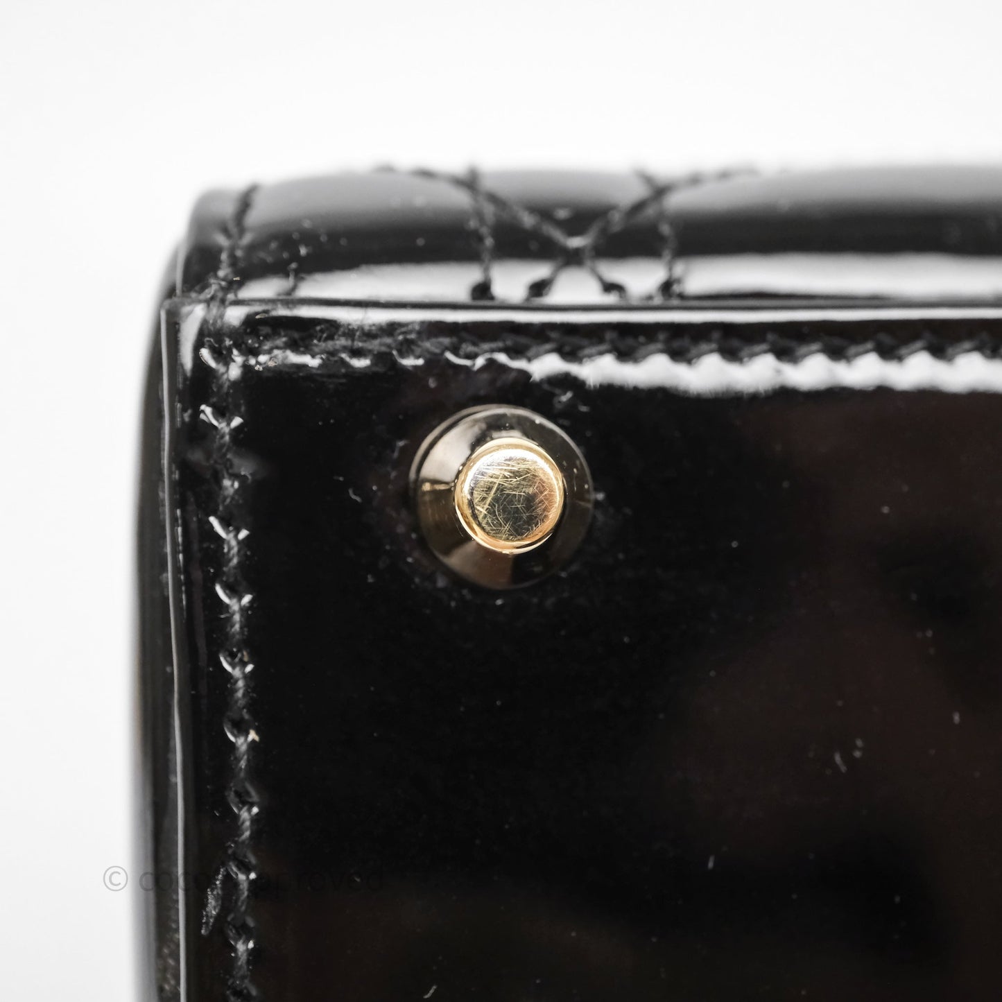 Christian Dior Mini Lady Dior Black Cannage Patent Gold Hardware