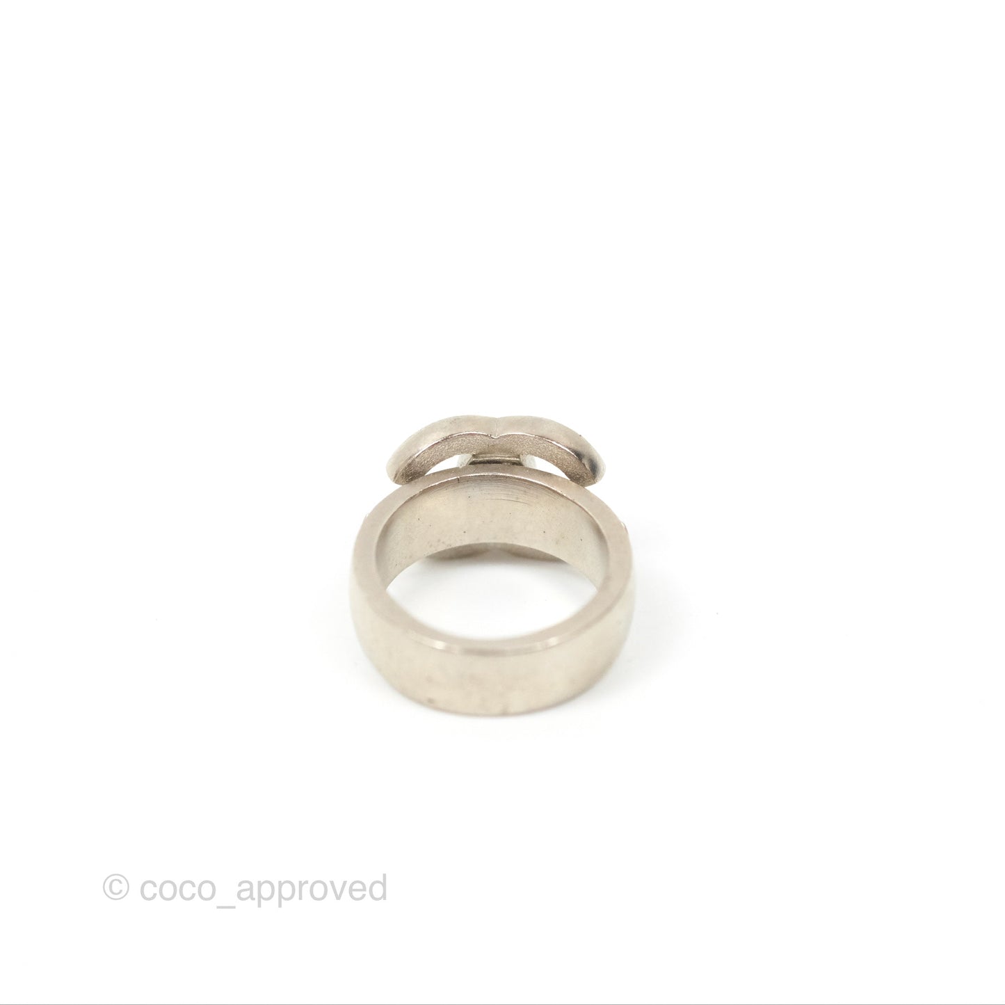 Chanel Black CC Ring Brushed Silver Tone 08A
