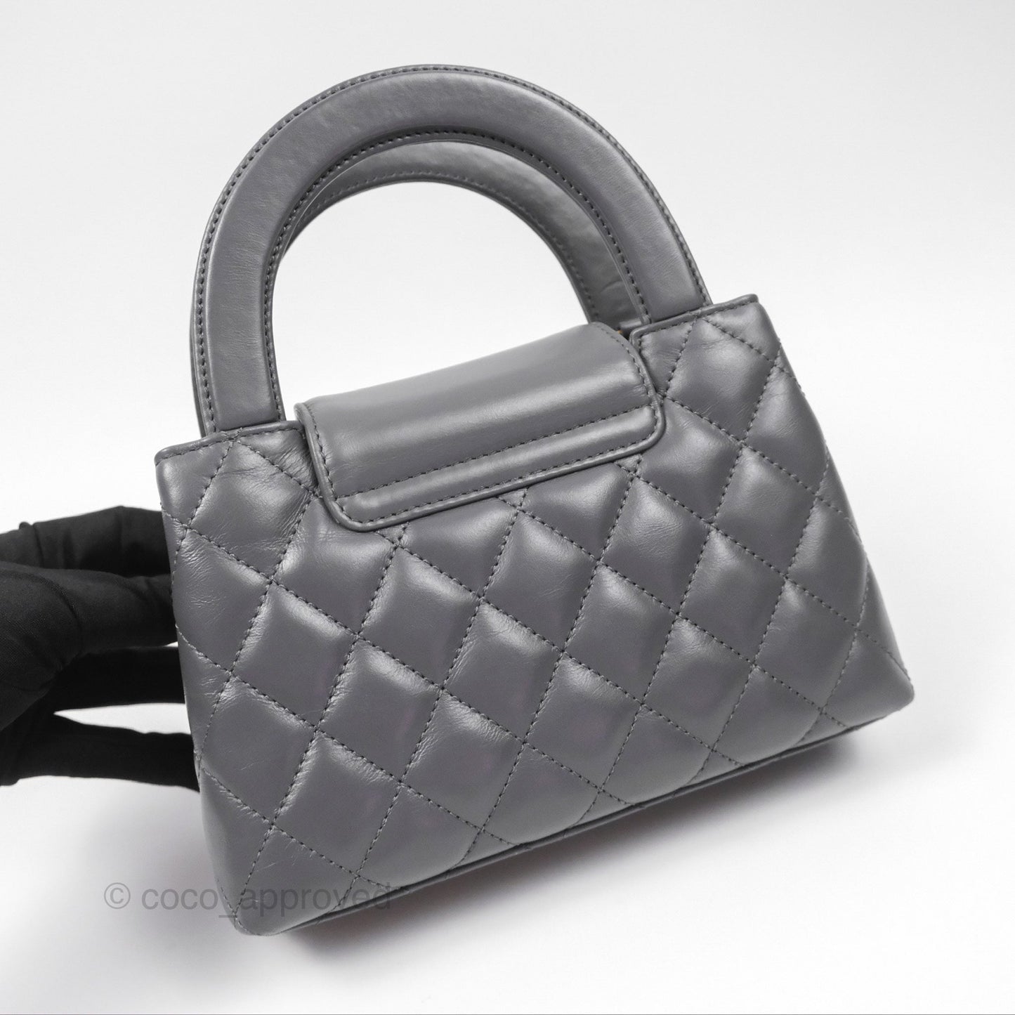 Chanel Kelly Bag Quilted Grey Shiny Calfskin Aged Gold Hardware