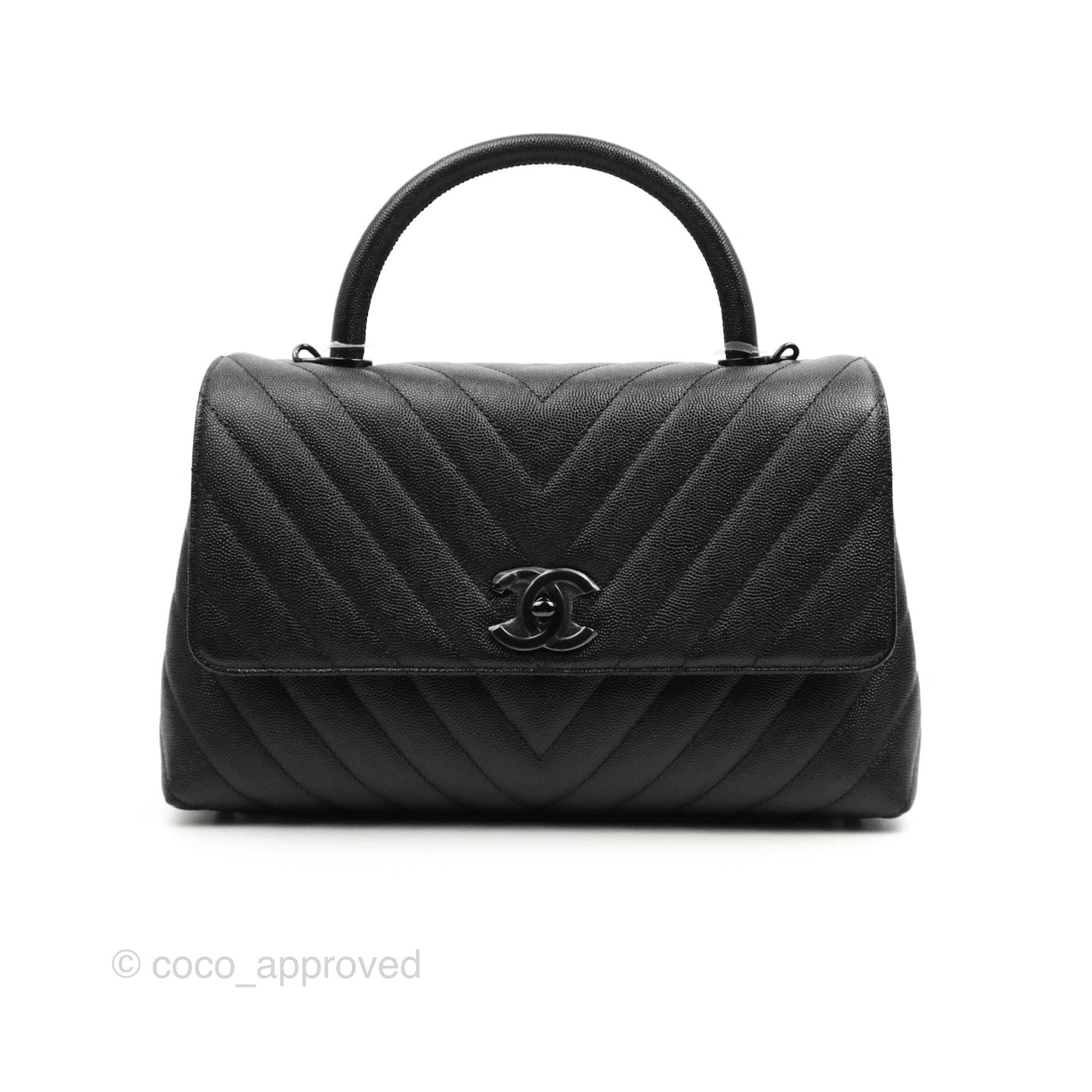 Chanel Small (Medium) Coco Handle Chevron So Black Caviar