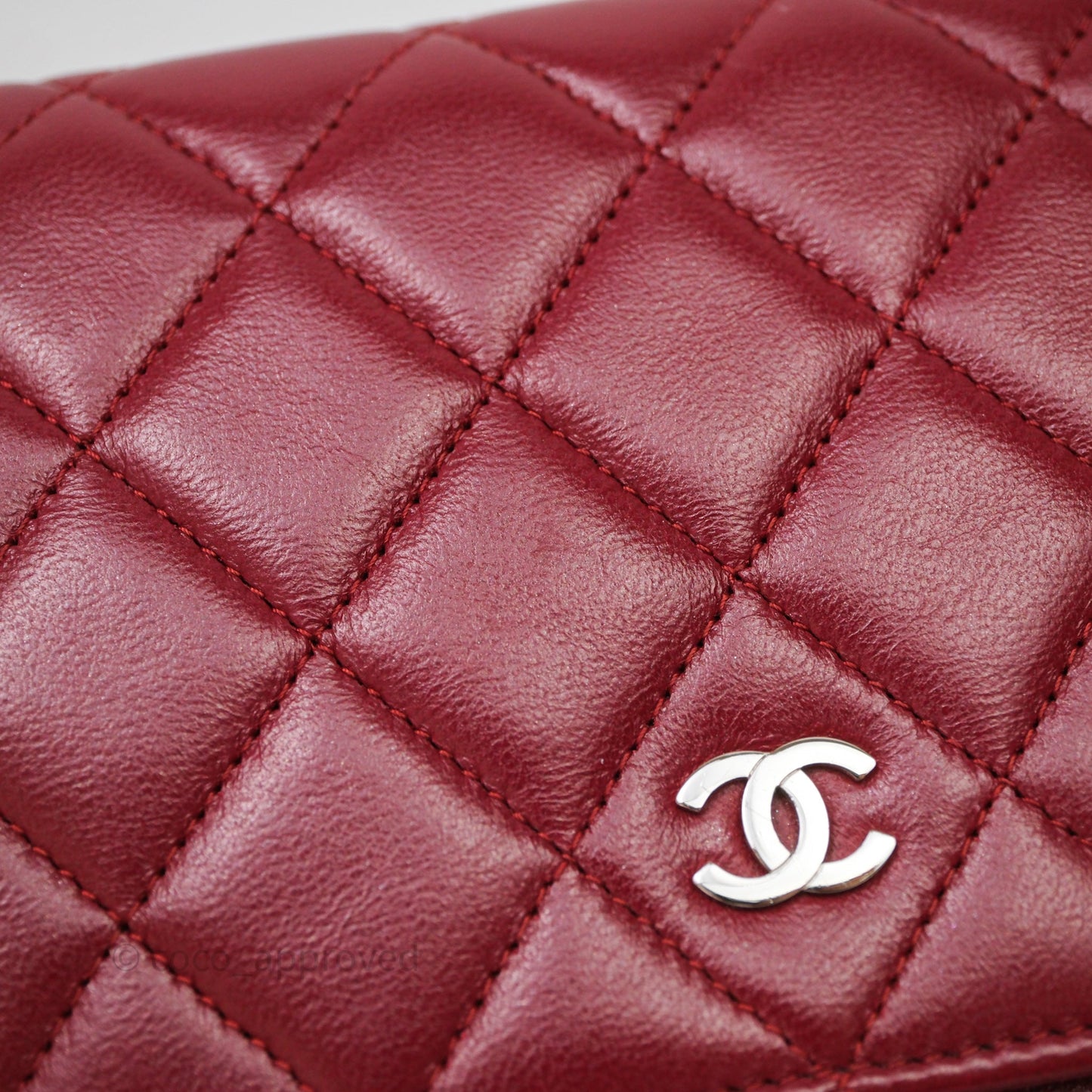 Chanel Quilted Wallet on Chain WOC Red Lambskin Silver Hardware