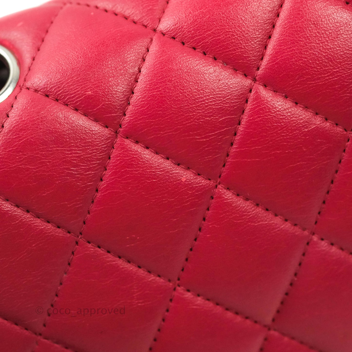 Chanel Classic M/L Medium Double Flap Red Lambskin Silver Hardware