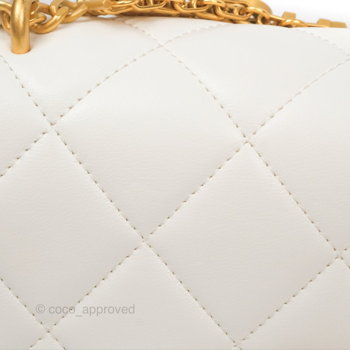 Chanel Crystal Logo Handle Flap Bag White Lambskin 22S
