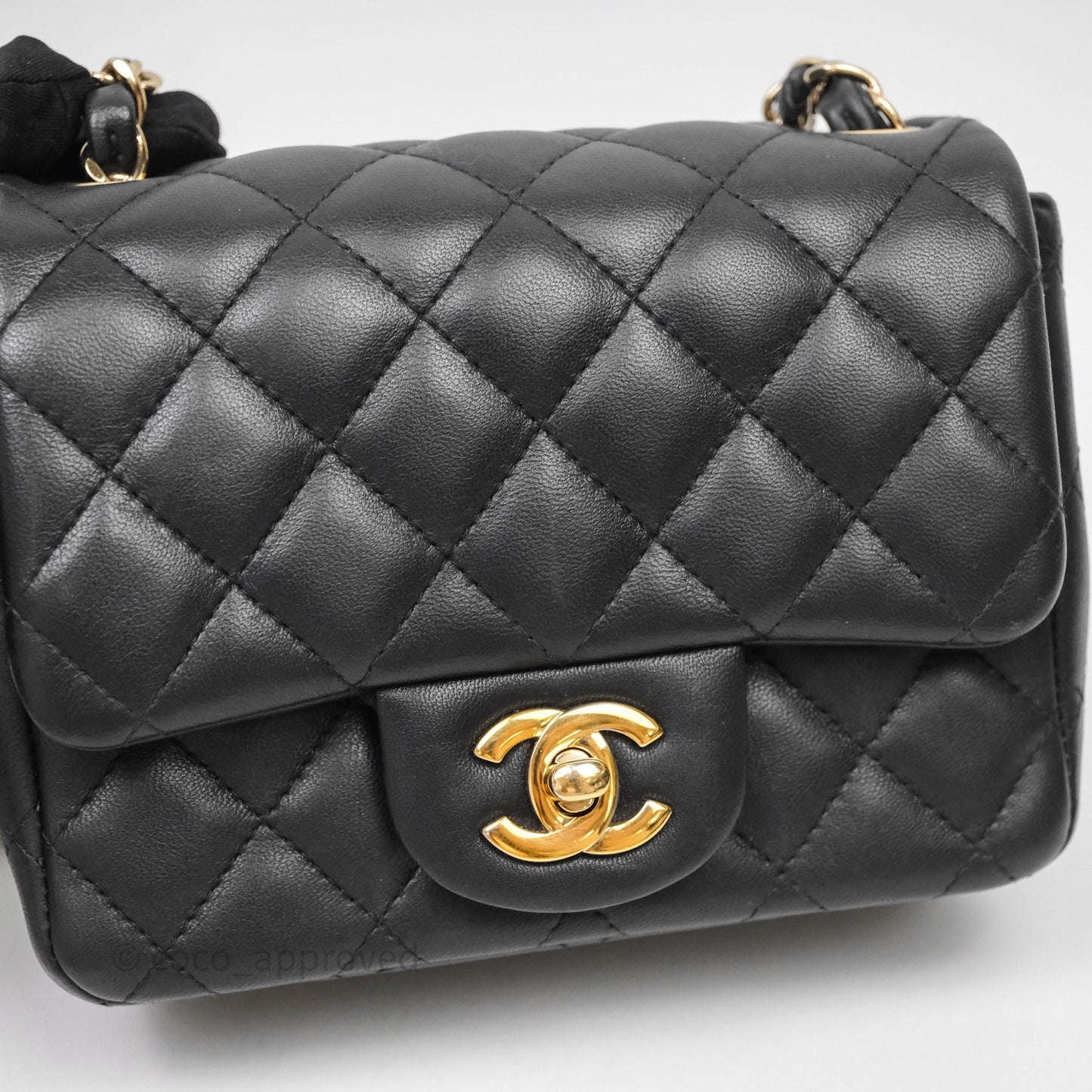 Chanel Mini Square Quilted Black Lambskin Gold Hardware