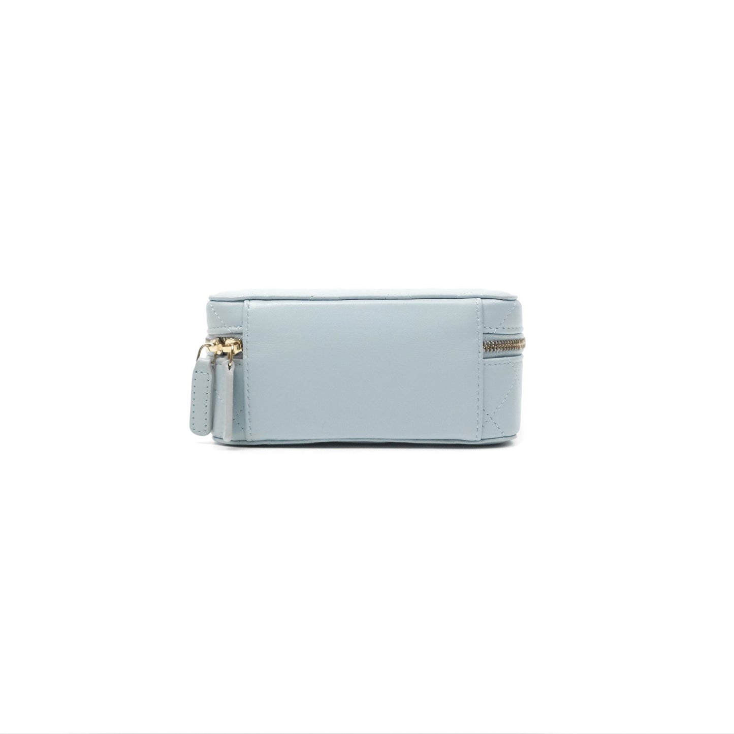 Chanel Mini Quilted Vanity Camera Case Light Blue Lambskin Gold Hardware