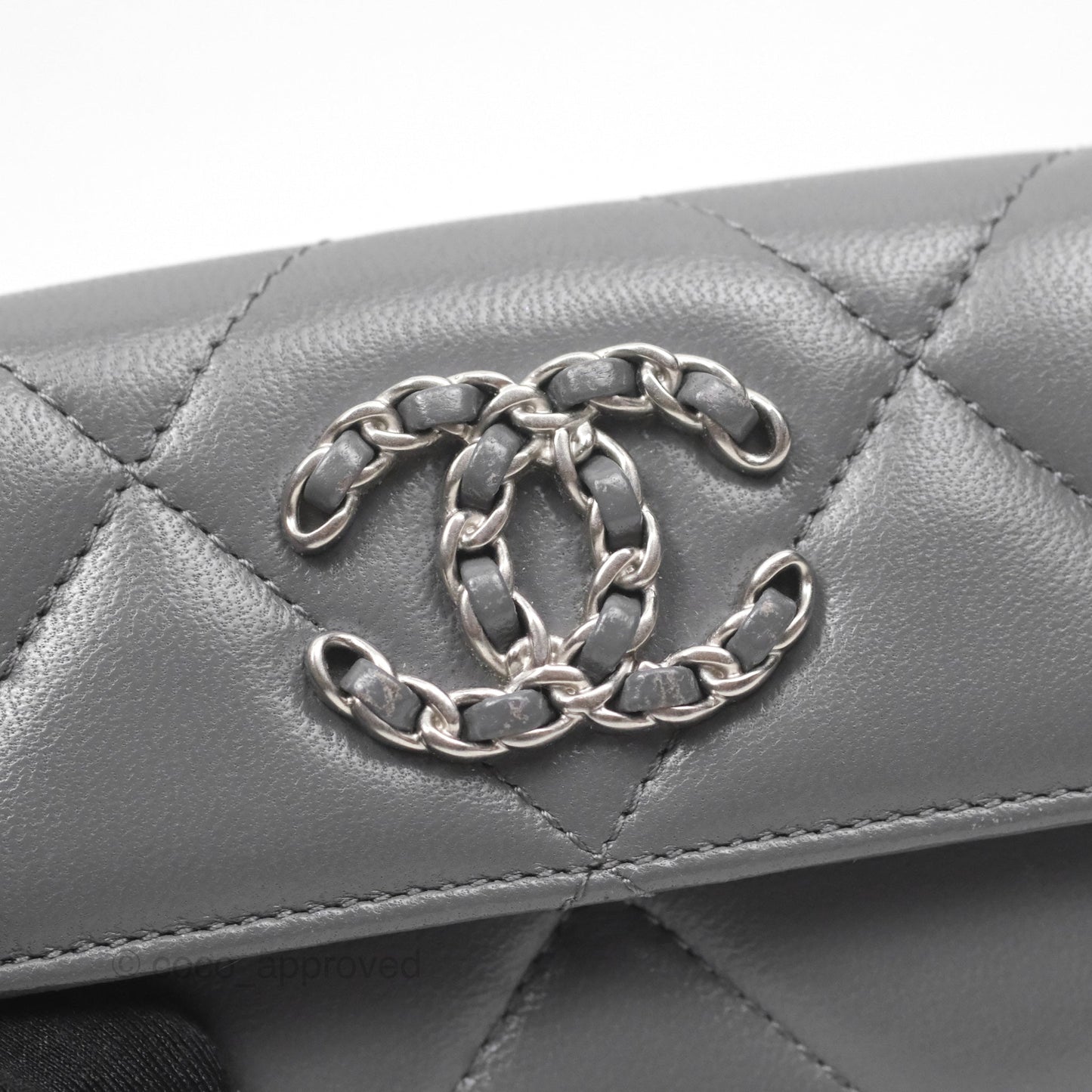 Chanel 19 Grey Short Trifold Wallet Lambskin Silver Hardware