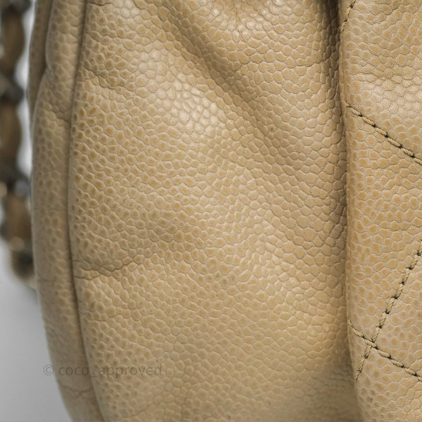 Chanel Quilted Coco Rider Hobo Bag Beige Caviar Ruthenium Hardware